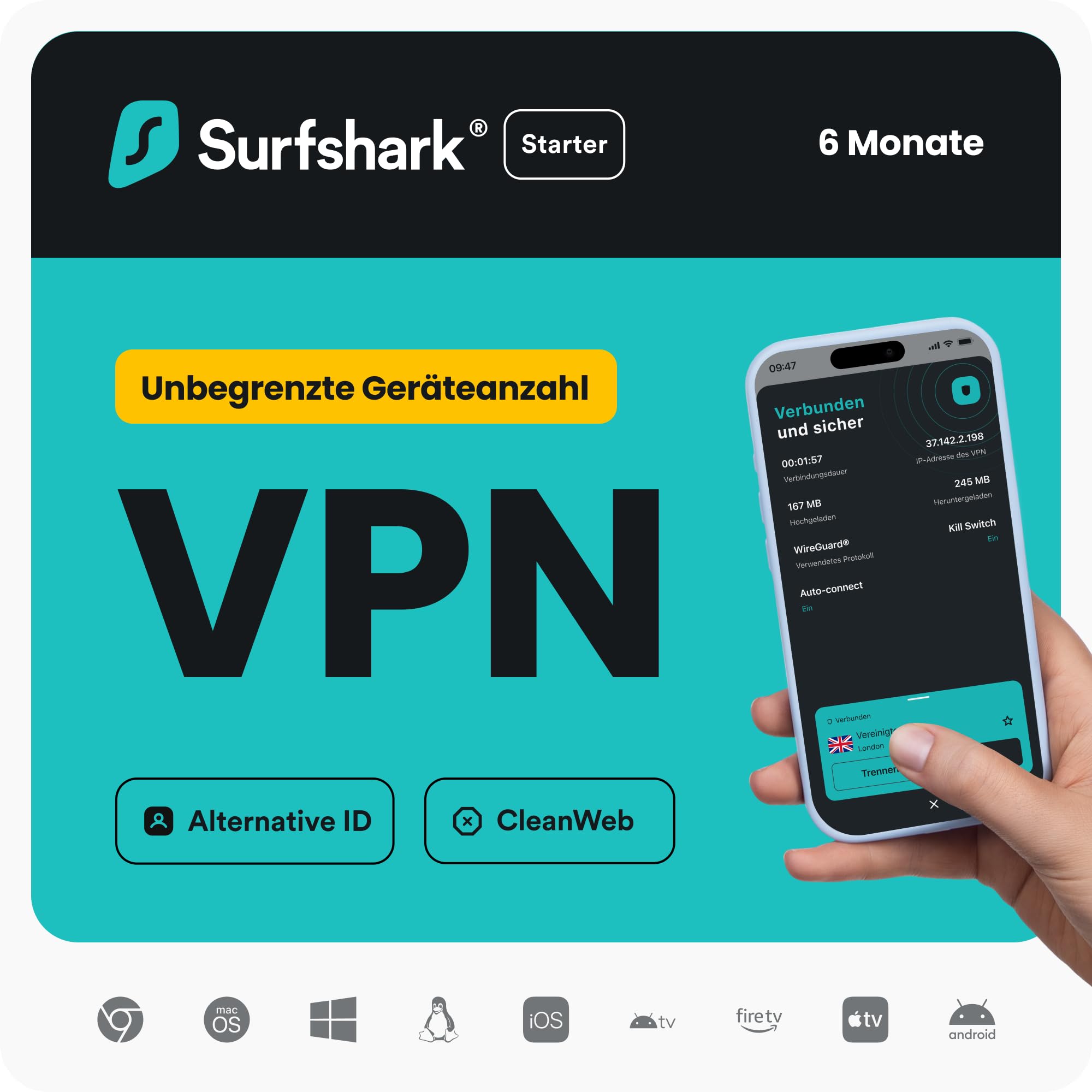 Surfshark Starter VPN 6 Monate Digitaler Code