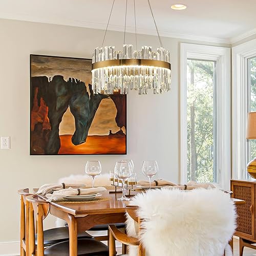 Miniatura 7 de Candelabro LED moderno de cristal dorado de 19.7 pulgadas, lámpara de araña contemporánea, candelabros de altura ajustable de lujo, lámpara de techo