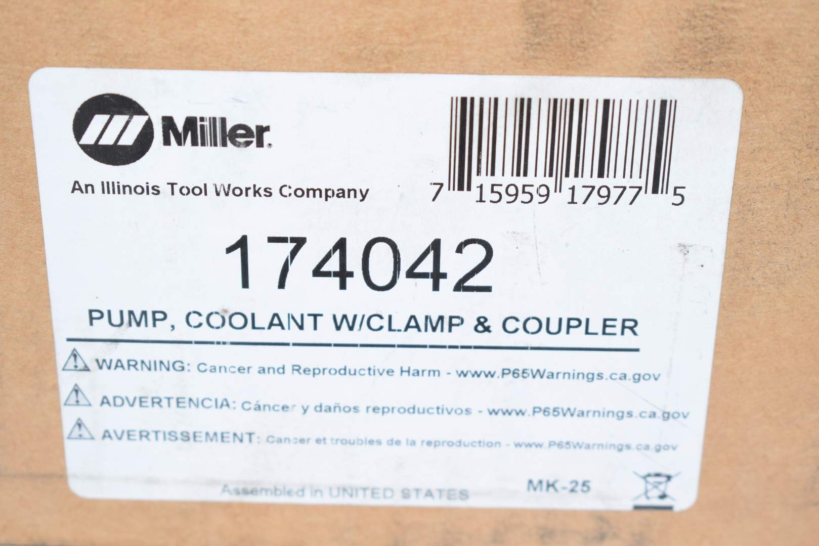 Miller 174042 Pump, Coolant