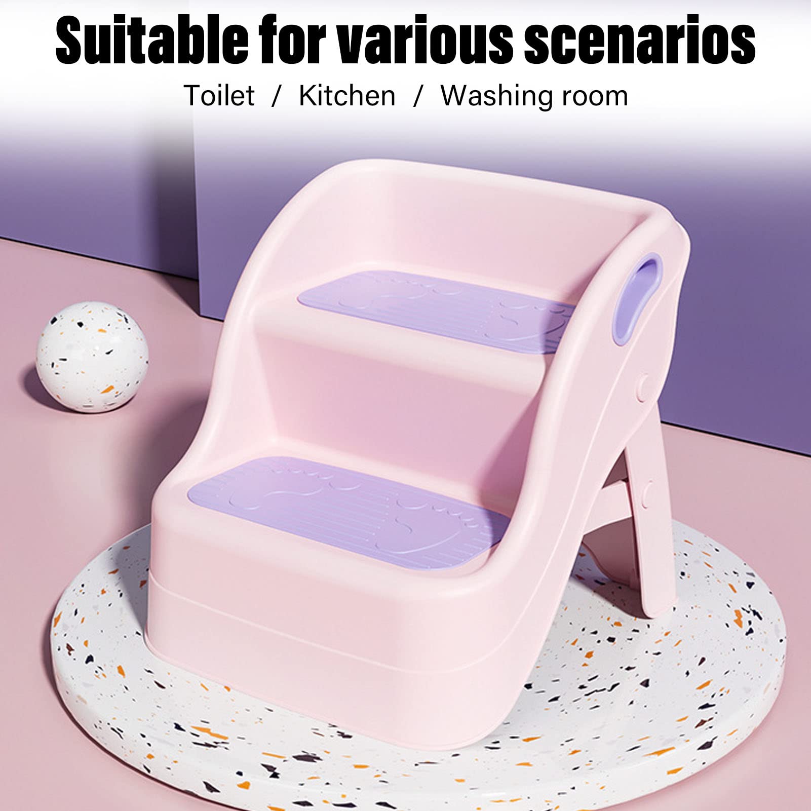 Sgabello a 2 Gradini, Sgabello da Bagno Antiscivolo per Bambini (Rosa porpora)