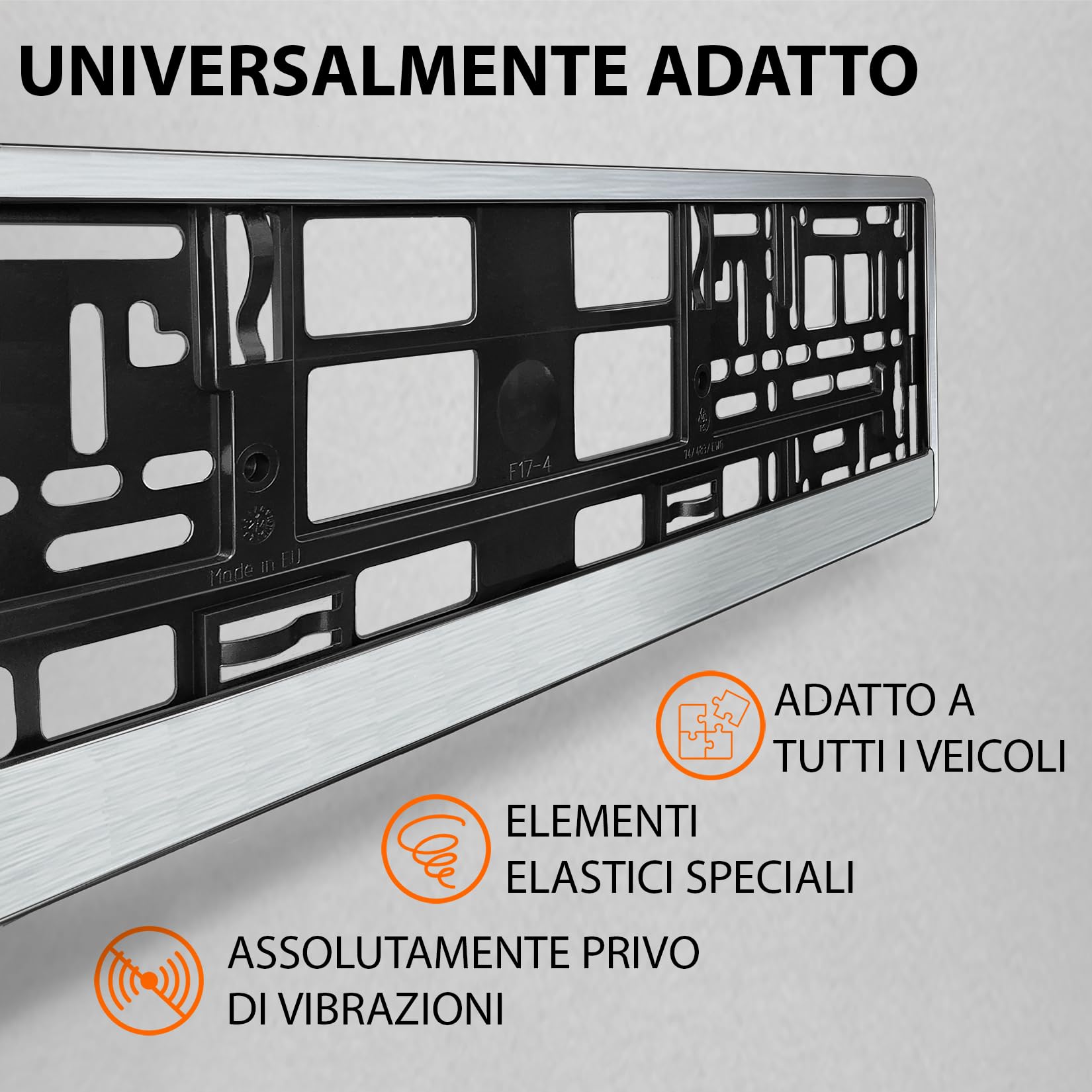 L&P Portatarga Auto - 2 pezzi - [semplice, durevole e sicuro] - 8 viti - 520x110 mm Alluminio spazzolato - Porta Targa - adatto a qualsiasi auto - per targhe italiane omologate - Fissaggio Targa