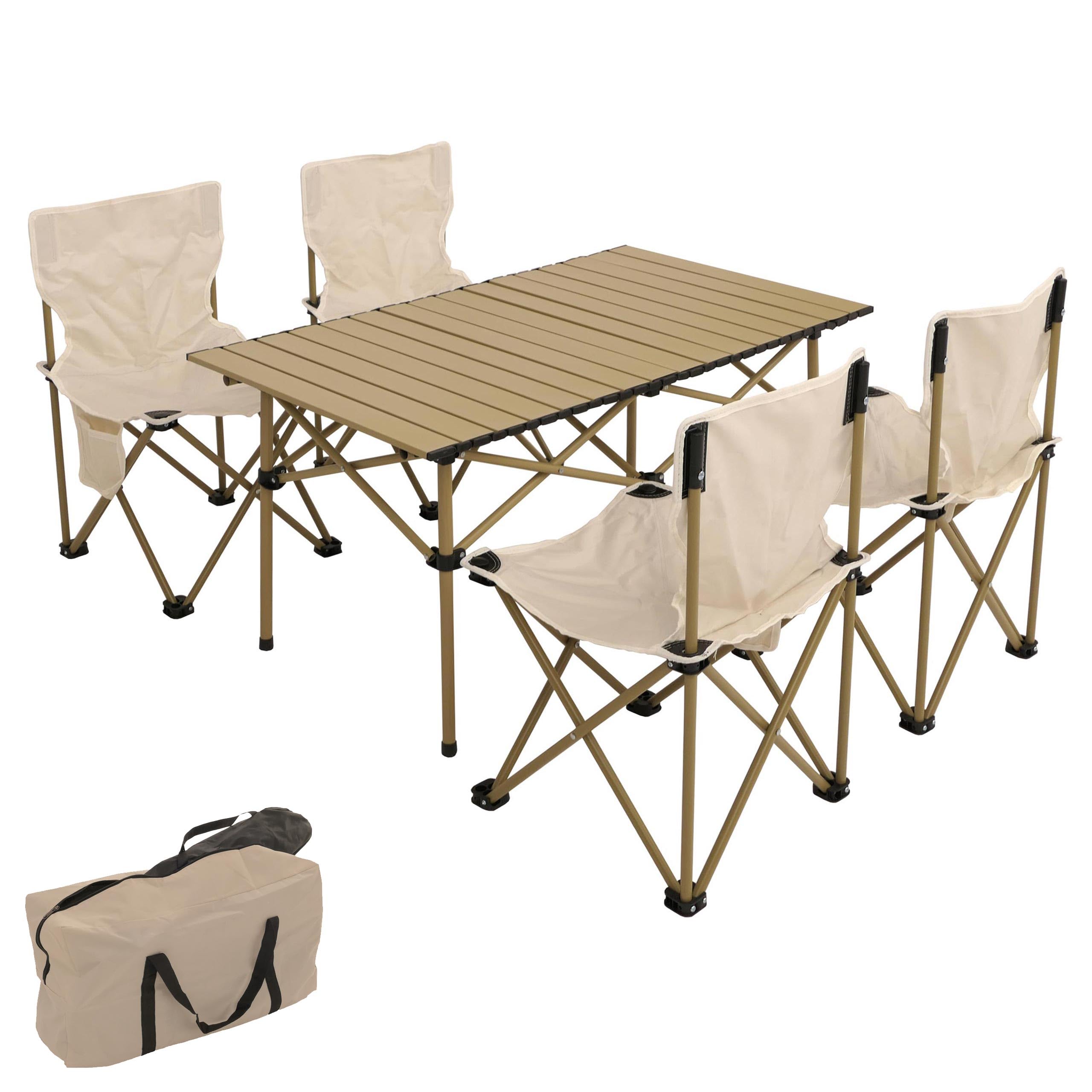 Set da campeggio HWC-N50, tavolo pieghevole 4x sedie pieghevoli sedia da pesca, con borsa, metallo - bianco