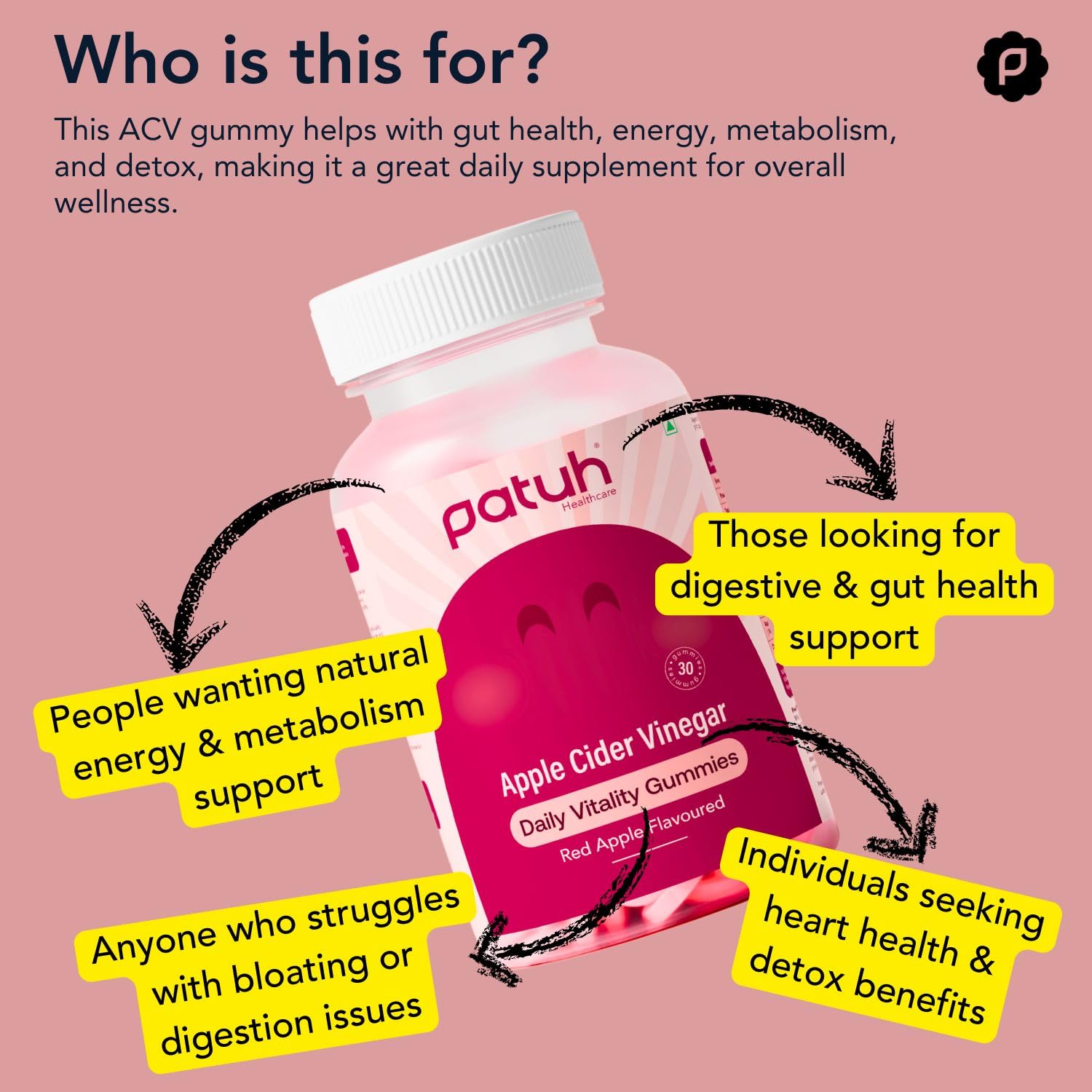 Patuh Healthcare Apple Cider Vinegar for Women and Men. 100% Vegetarian Sutra | Weight, detox and intestine maintain health. Chinese free ACV gums | Taste of red apple | 1 pack of 1 Patuh Healthcare Apple Cider Vinegar for Women and Men. 100% Vegetarian Sutra | Weight, detox and intestine maintain health. Chinese free ACV gums | Taste of red apple | 1 pack of 1