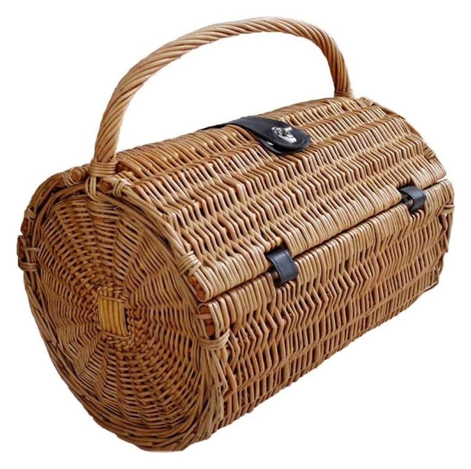 Home Kitchen Picnic Basket Outdoor Portable Woven Wicker Picnic Baskets for 2 Person Barrel with Lid Camping Picnic Fruit Basket Vegetable Baskets
