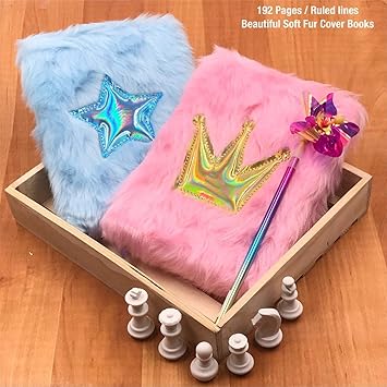 My Party Suppliers 1pcs Princess Fur Cover Notebook Kawaii Journal Stationery School Supplies Study Gift Tools Gift for Girls Diary Princess Diary Star Diary Metallic Diary ( Random Colors)