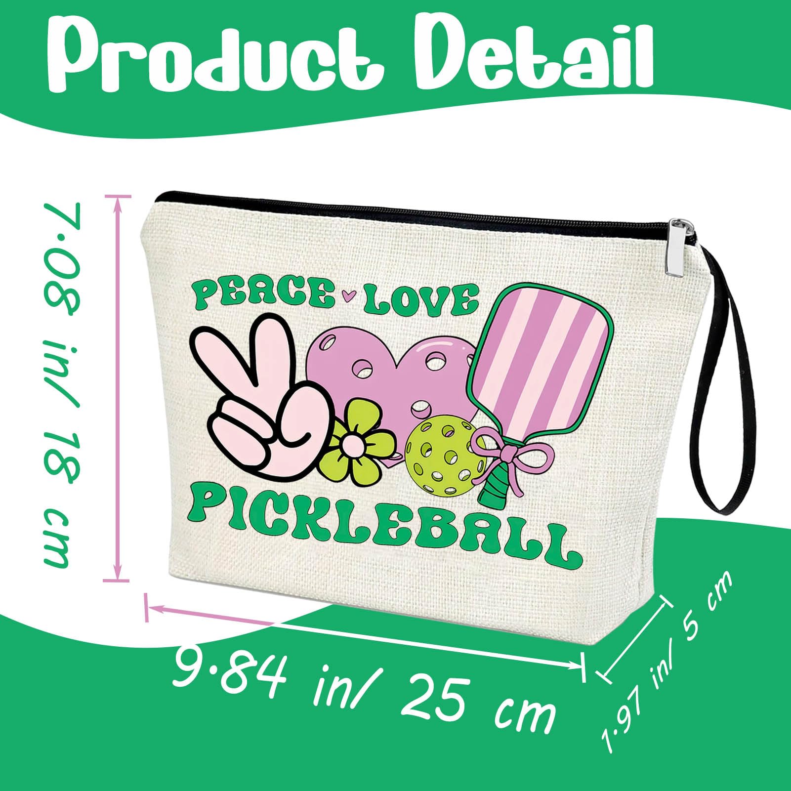 Pickleball Lover Makeup Bag - Gift for Mom, Player, Coach, Team - Cosmetic Pouch for Women, Her, Teen Girl - Sports Gift for Christmas, Birthday - Peace Love Pickleball