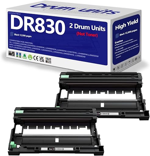 DR830 Drum Unit Compatible Replacement for Brother DR-830 drum DCP-L2640DW Compatible for tn830 Drum HL-L2460DW HL-L2405W HL-L2480DW MFC-L2820DW MFC-L2807DW HL-L2865DW MFC-L2900DW Printer 2 pack