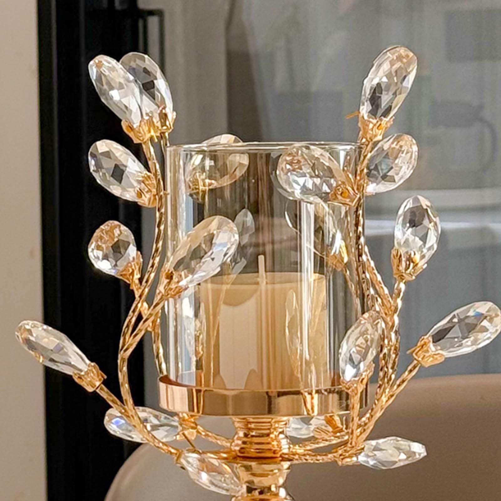 3-teiliges Set Goldener Kristall-Kerzenhalter, kunstvoll verzierte Kerzenständer im AST-Stil mit Glasschirmen für Hochzeitsdekorationen, Tischdekorationen und Akzente im Wohnzimme