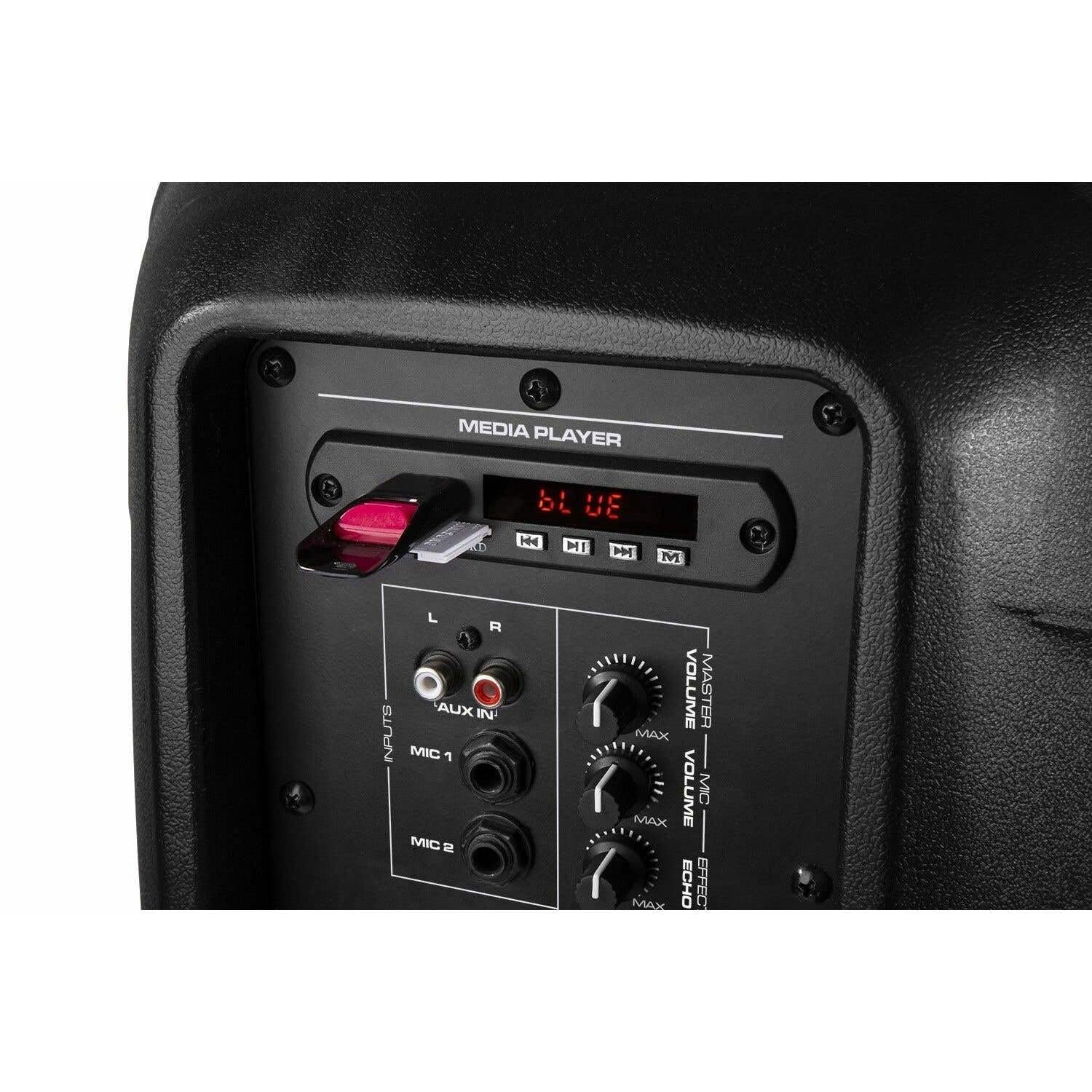 IMPIANTO AUDIO COMPLETO SET CASSE AMPLIFICATE 600W 10" DIFFUSORI KARAOKE BLUETOOTH + 2 STATIVI + MICROFONO + TELECOMANDO E CAVI