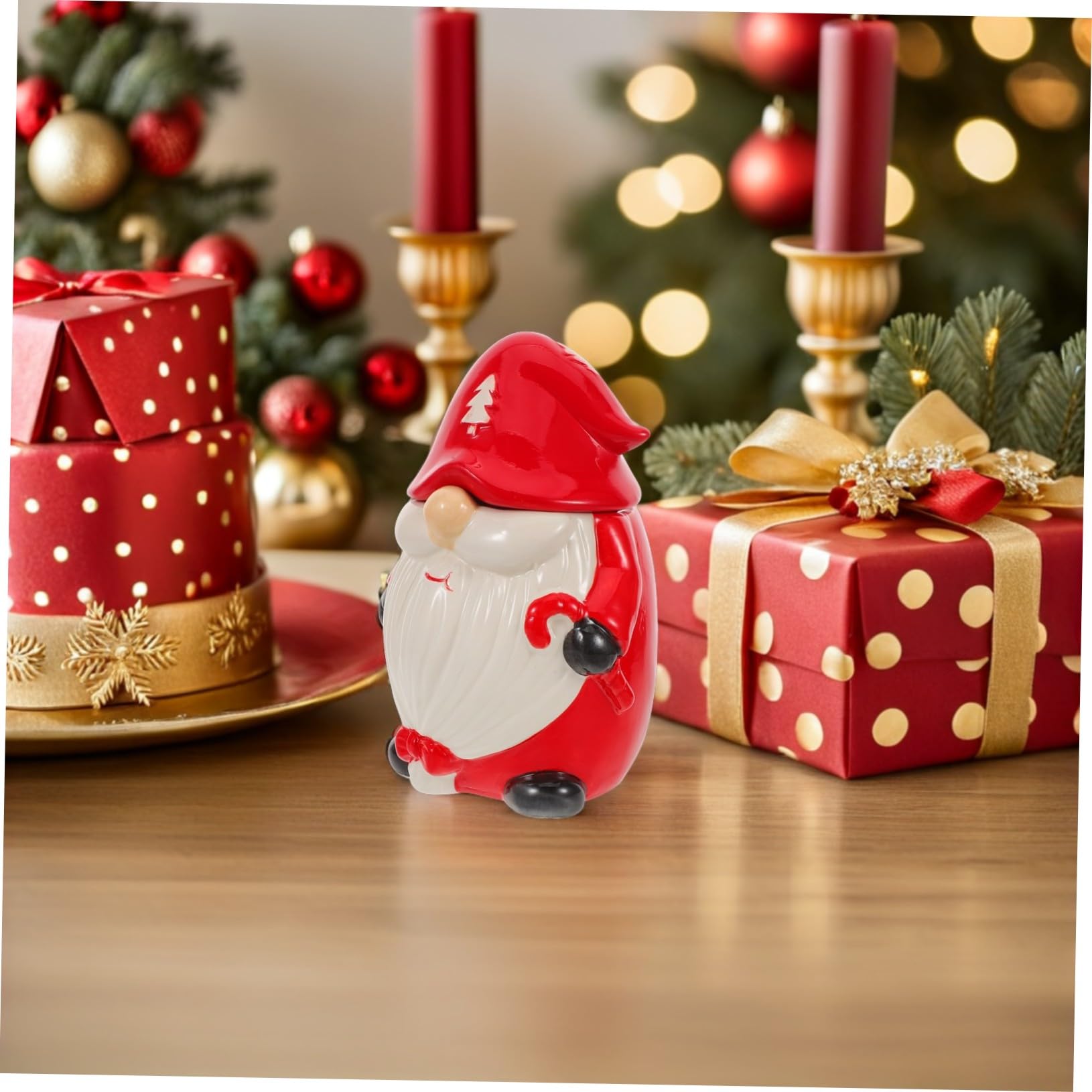 MAGICLULU Pot Céramique Forme De GNOME De Noël Boîte De Conservation pour Aliments De Fêtes Bonbons Et Biscuits avec Couvercle