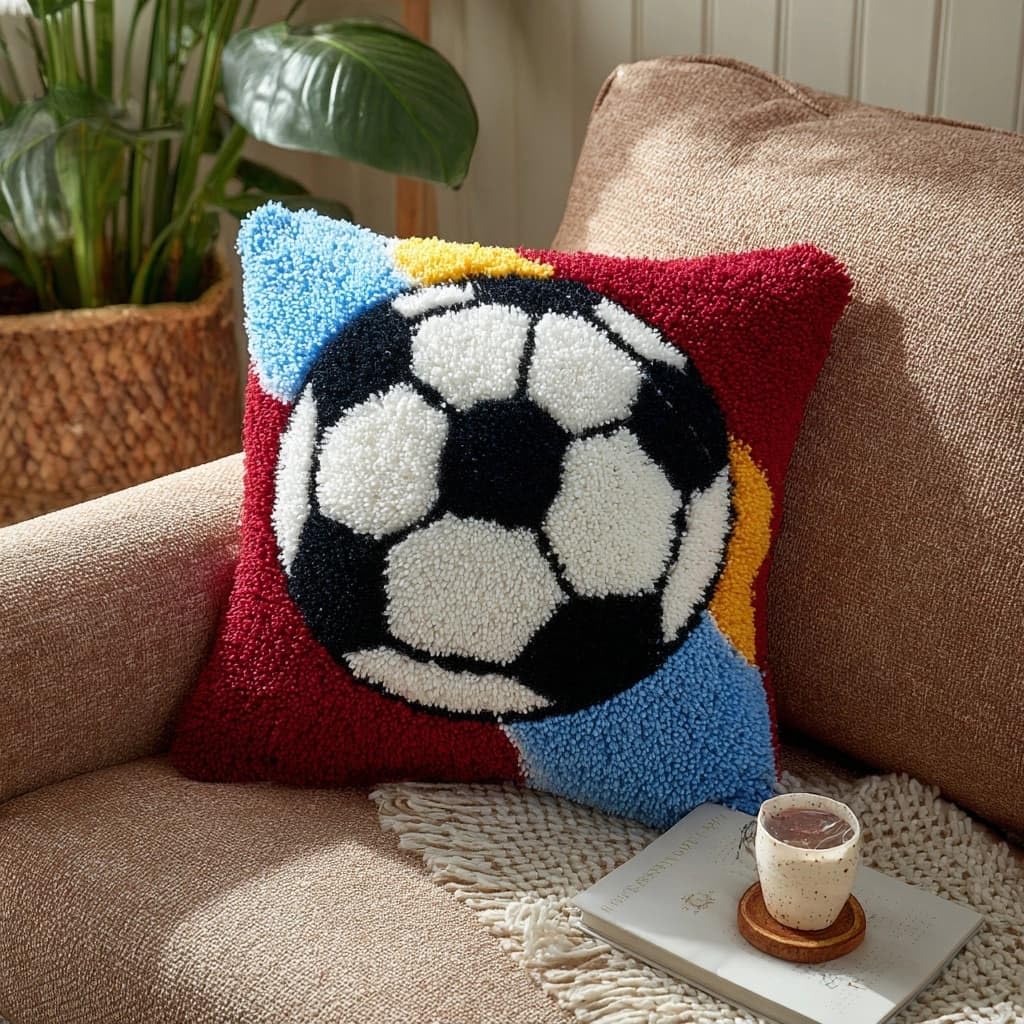 Wallustrioaw Latch Hook Cushions-H Latch Hook Pillow Case Kits,Football Pattern