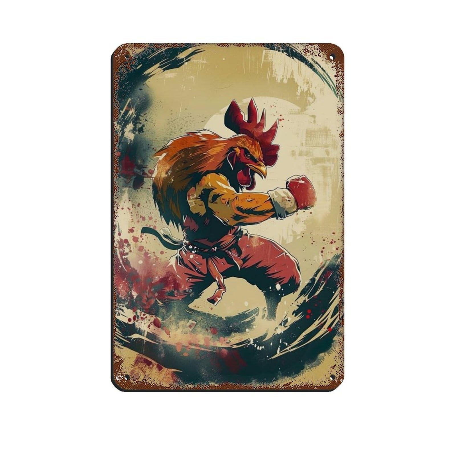 Lxwnze 20L X 30W Cm Ninja Chicken Throwing A Karate Punch Tin Sign Vintage Metal Pub Club Cafe Bar Home Wall Art Decoration Poster Retro 8X12inch(20X30cm)