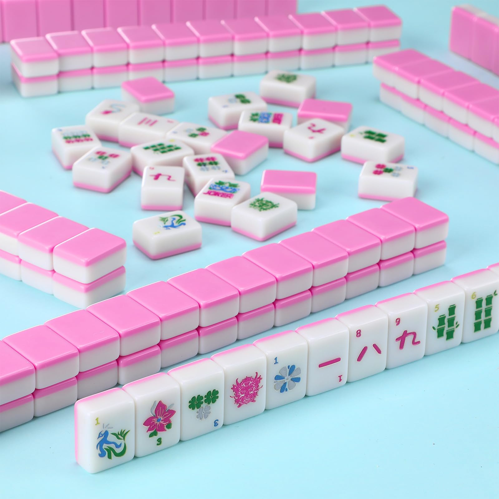 Soulchen Kaleidoscope Mahjong - Juego de 160 azulejos Mahjong de 1.2 pulgadas, juego de azulejos Mahjong rosa americano con bolsa de Mahjong (bambú)