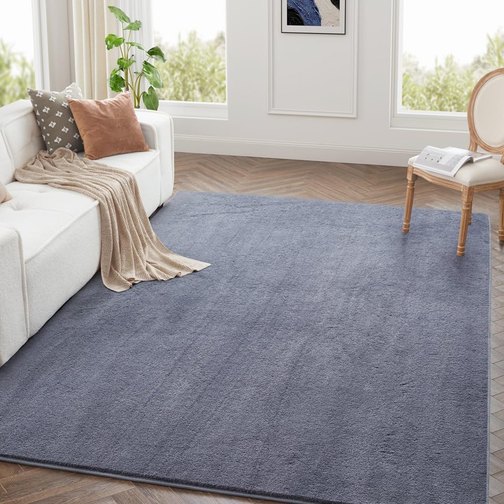 Hafaa Premium Grey Rugs Living Room Rug large 160x230 cm – Super Soft Fluffy Low Pile Carpets, 600 GSM Polyester, Anti-Slip Bedroom Kids Room, Dinning Room Rug