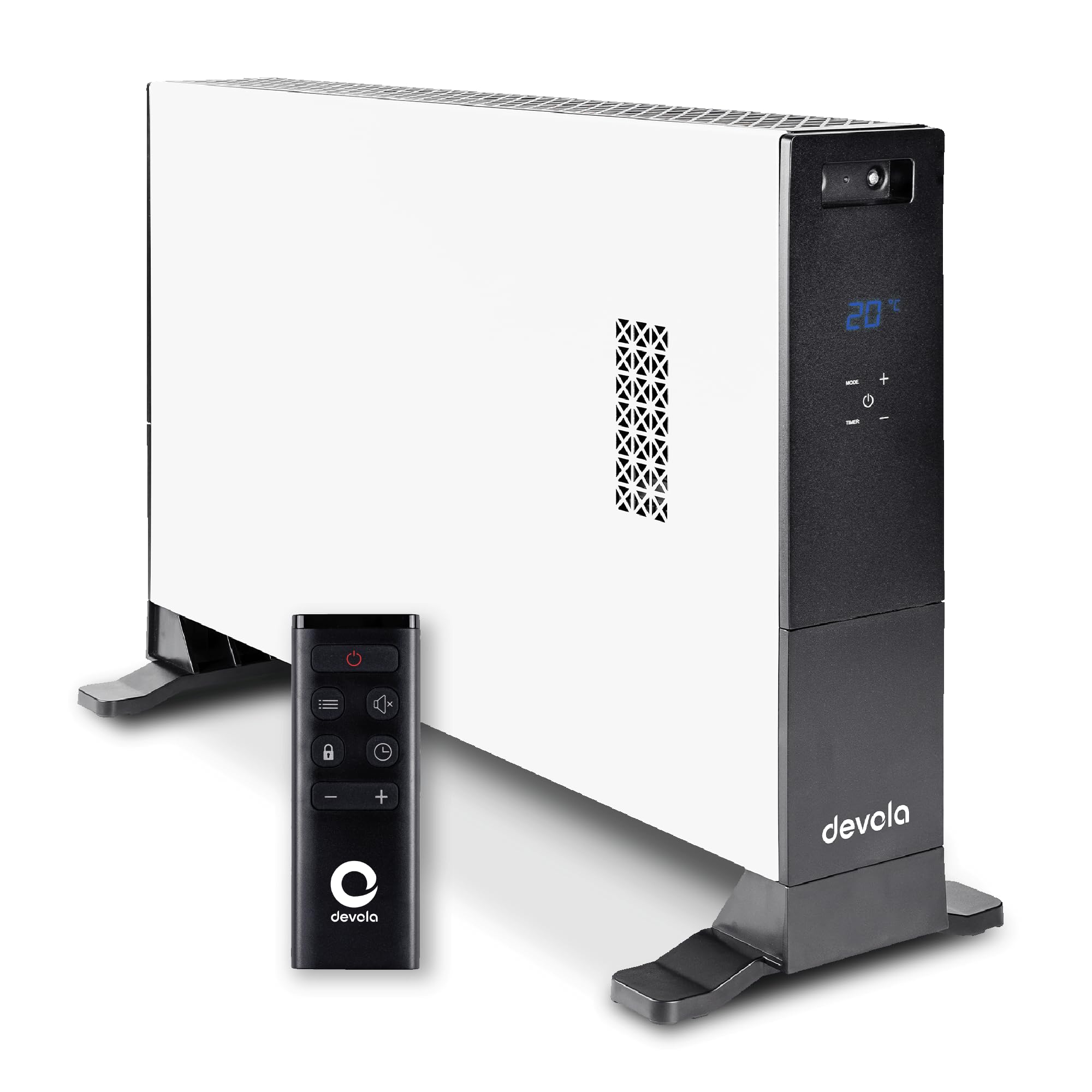 Devola 2000W Convector Heater with Digital Thermostat, LED Display, Remote Control, 24h Timer, ECO Mode, Turbo Fan Modes, Portable Electric Heater with Tip Over & Overheat Protection, Grey - DVCH2BL