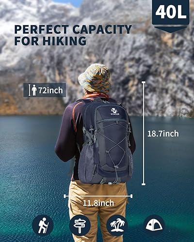 Miniatura 2 de Mochila de senderismo, 40 L, ligera, impermeable, mochila de camping para hombres y mujeres, bolsa de viaje para deportes al aire libre, Azul,