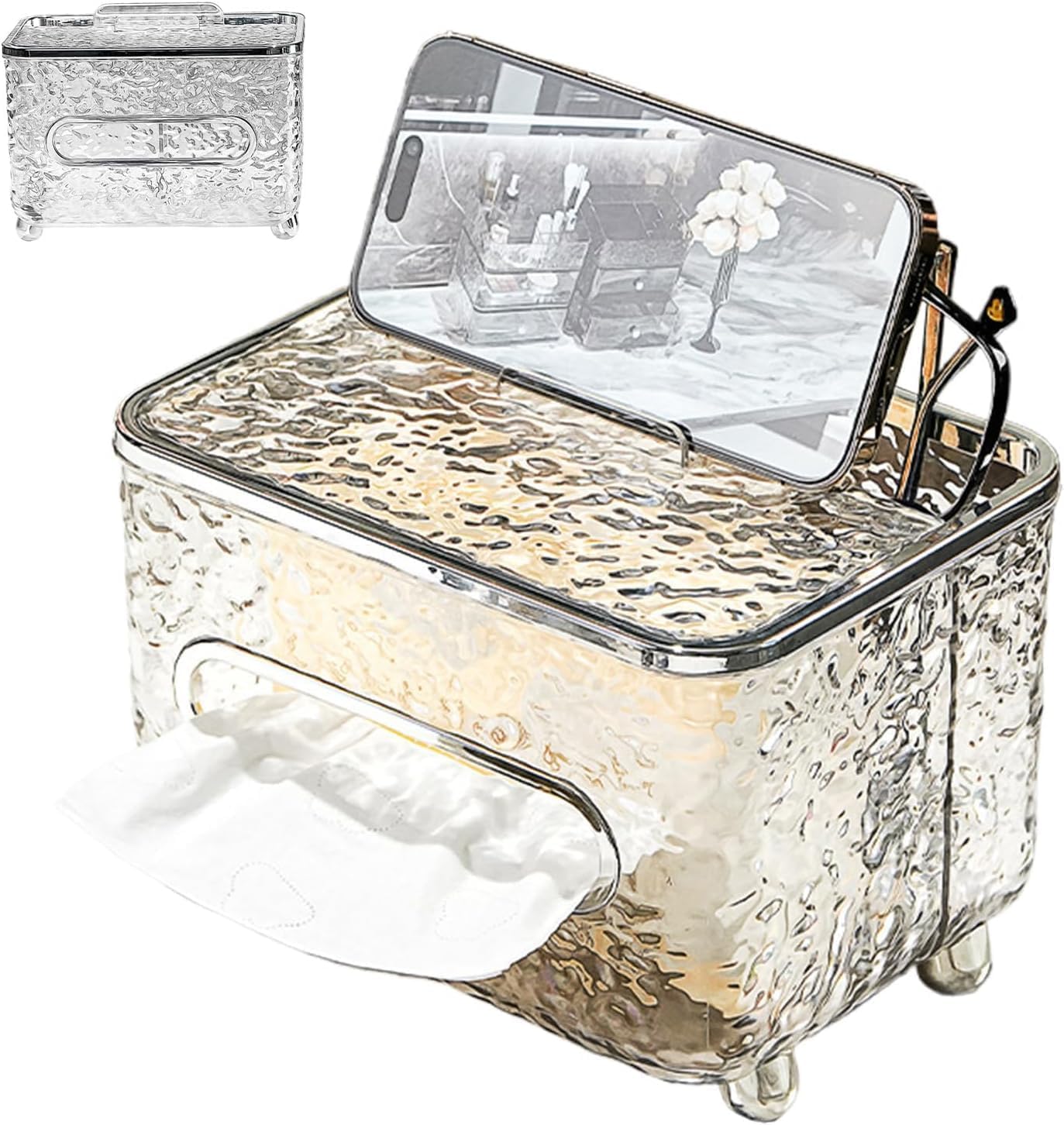 Jumix Tissue Box Holder with Storage - Wavy Tissue Box with Storage, Remote Holder for Home, Office, Car, Restaurant, Bedside Organizer-image-48