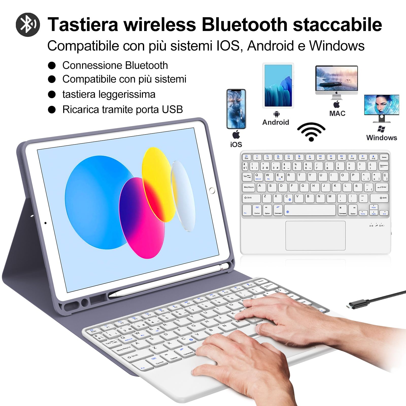 Tastiera per iPad A16 11/10 Generazione (2025/2022) con Touchpad, Cover con Tastiera per iPad 11 Gen 11 Pollici/10 Gen 10.9 Pollici, Magnetica QWERTY Keyboard, Custodia con Portapenna, Viola lavanda