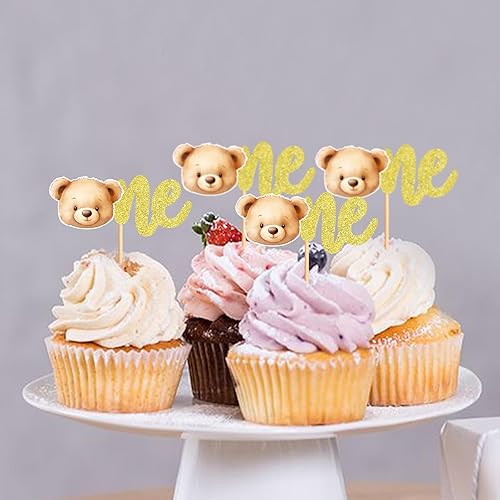 Miniatura 4 de Cyodoos 36 piezas de decoración de oso para cupcakes con purpurina, oso con purpurina, decoración de pastel de primer cumpleaños, baby shower,
