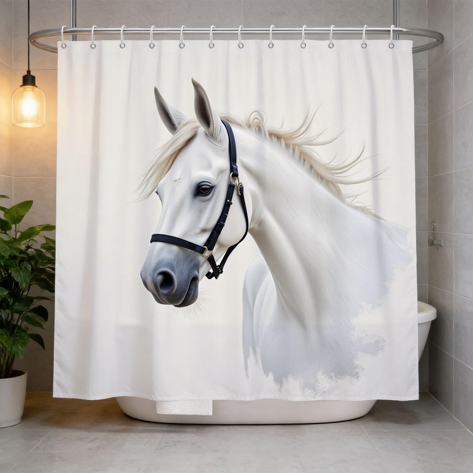 Hongduo 3D Horse Shower Curtain for Stalls Bathtubs Minimalistic Bathroom Decor Shower Curtain Set Polyester Fabric Waterproof 120x180cm/48X71 Inch with Hooks