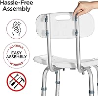 Vista 2 de Medical king Shower Chair Set of 3 - Includes Back Scrubber & Additional Sponge - Anti Slip for Safety, with 8 Adjustable Heights Portable - Tool