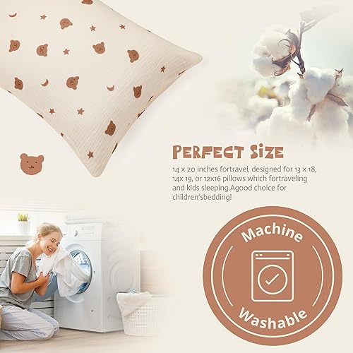 Miniatura 4 de EXQ Home Fundas de almohada de muselina para niños pequeños de 14 x 20 pulgadas, 100 % algodón, funda de almohada pequeña para almohadas de bebé de