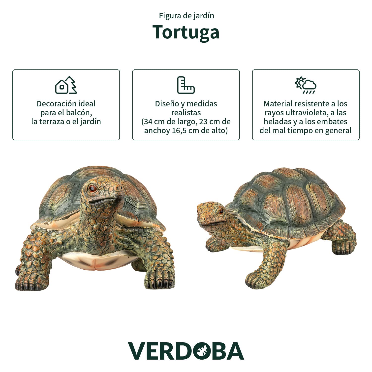 VERDOBA Figura para jardín tamaño Real (Tortuga). Decoración para Exterior. Escultura con Forma de Animal. Figurín Decorativo de Piedra.