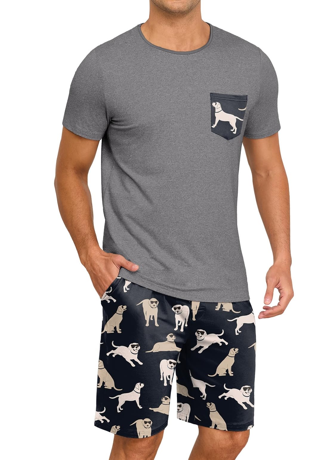 PrinStory Mens Pajamas Set Short Sleeve Pjs Sets S-3XL