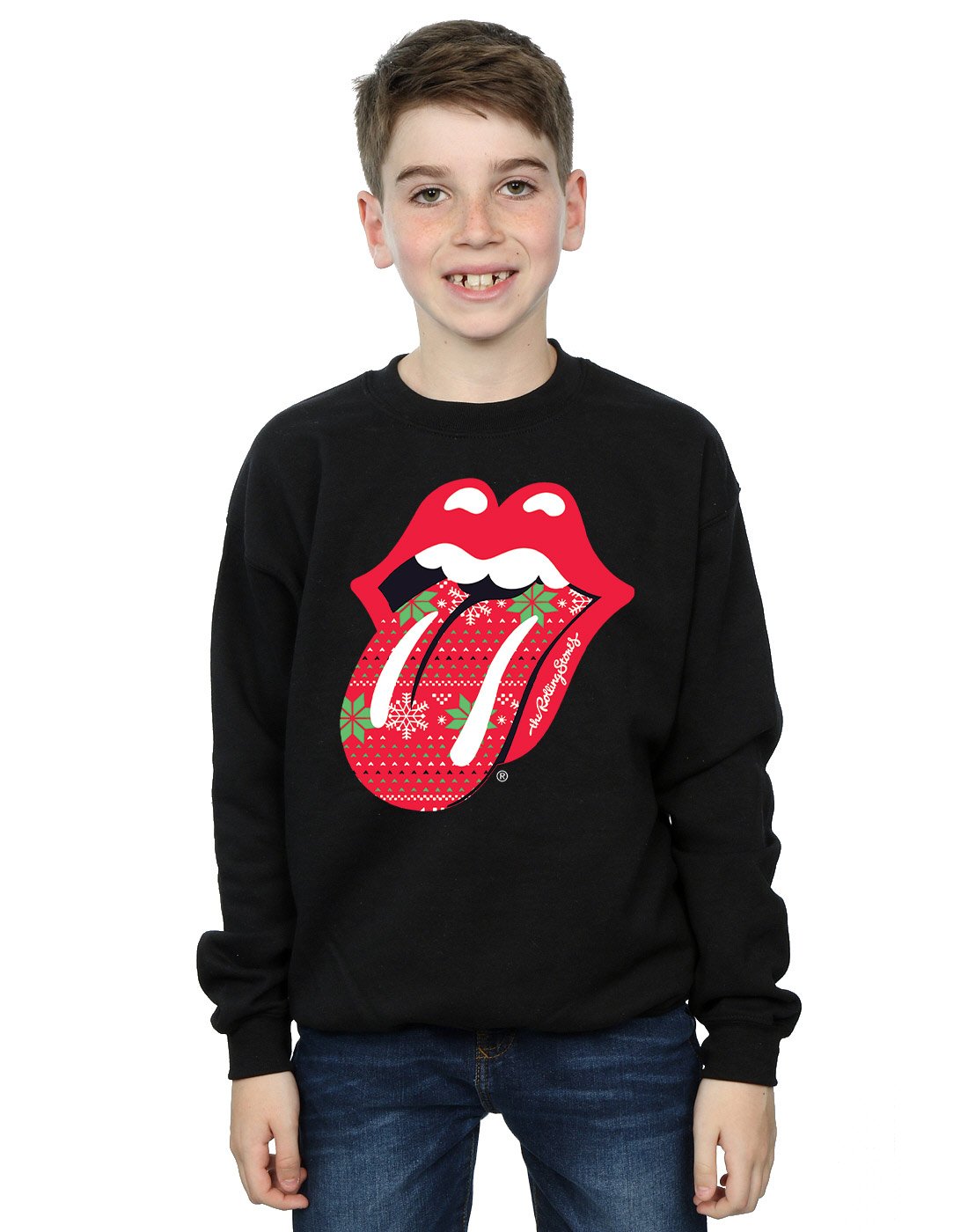 Rolling Stones Boys Black Christmas Tongue Sweatshirt 9-11 Years