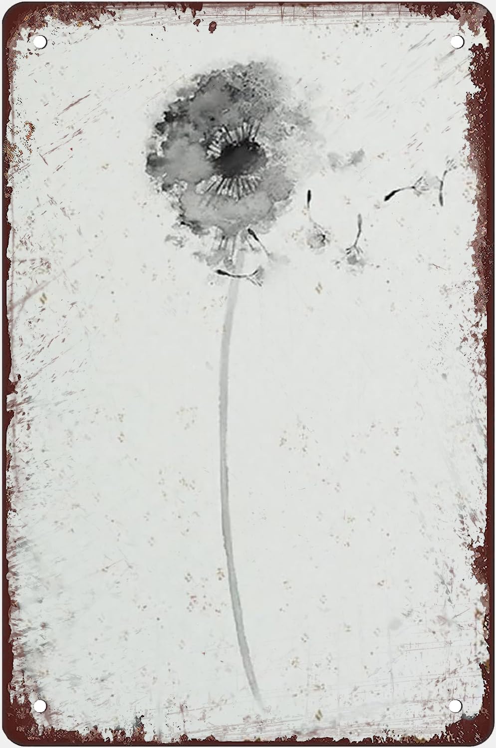 Pibonto Wall Art Dandelion Drawing Gray Wall Decor Abstract Flower Minimalist Painting Dandelion Seeds Novelty Retro Metal Tin Sign Plaque Bar Pub Club Cafe Home Decor Plate Sign Living Room Decor 8X12 Inch