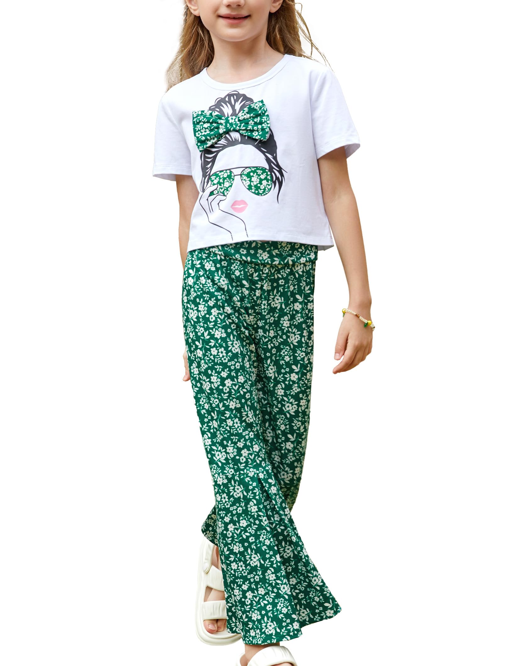 PATPAT Ropa Niña Conjuntos Niña 2 Pantalones Informales Acampanados Conjuntos Camisetas Manga Corta 3-12 años Fiesta Verano