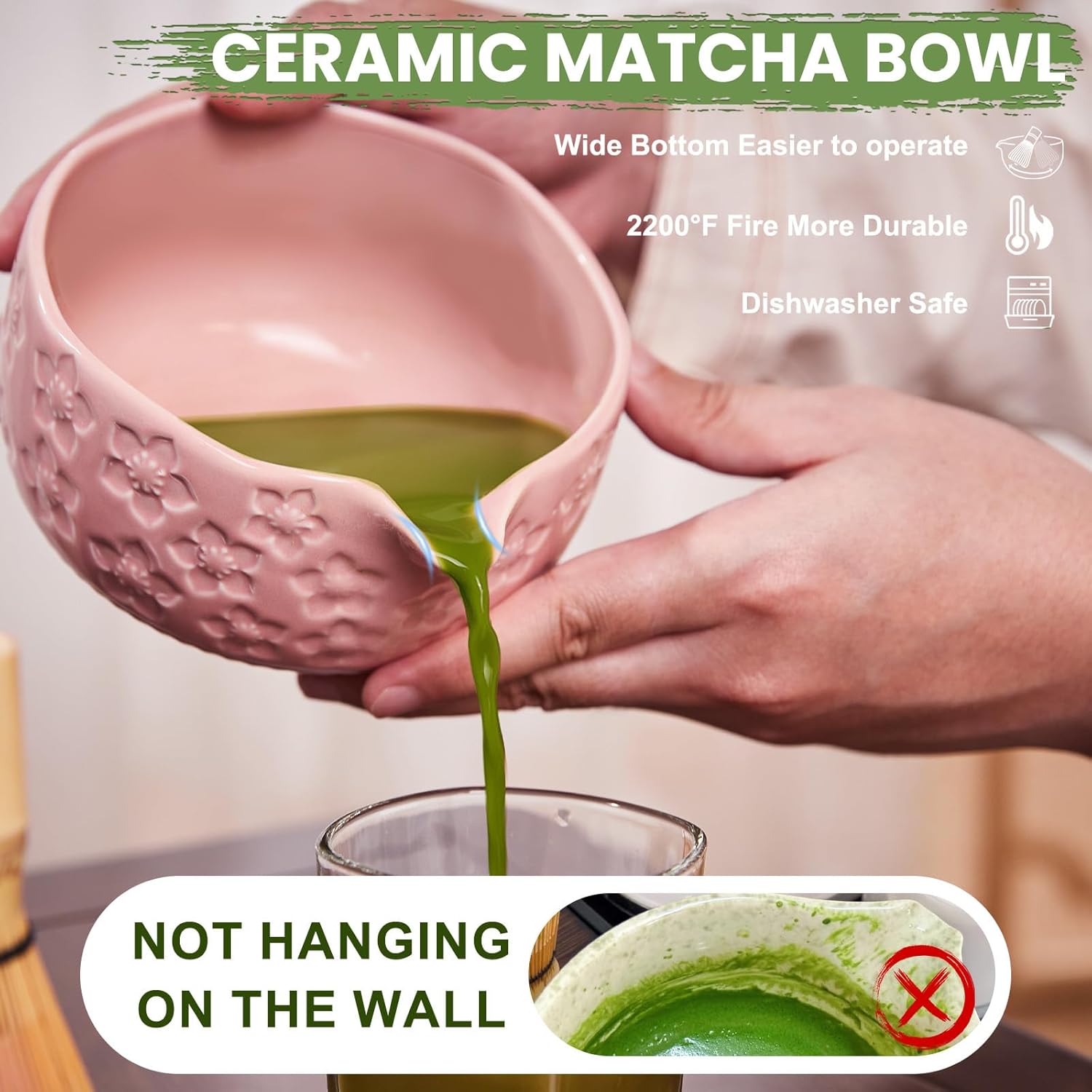Matcha Whisk Set, Sakura Pink Ceramic Matcha Set Includes Matcha Bowl, Matcha Whisk (Chasen) and Holder, Sifter, Bamboo Scoop & Spoon - 6 Pcs Matcha Kit for Matcha Lovers - Image 4