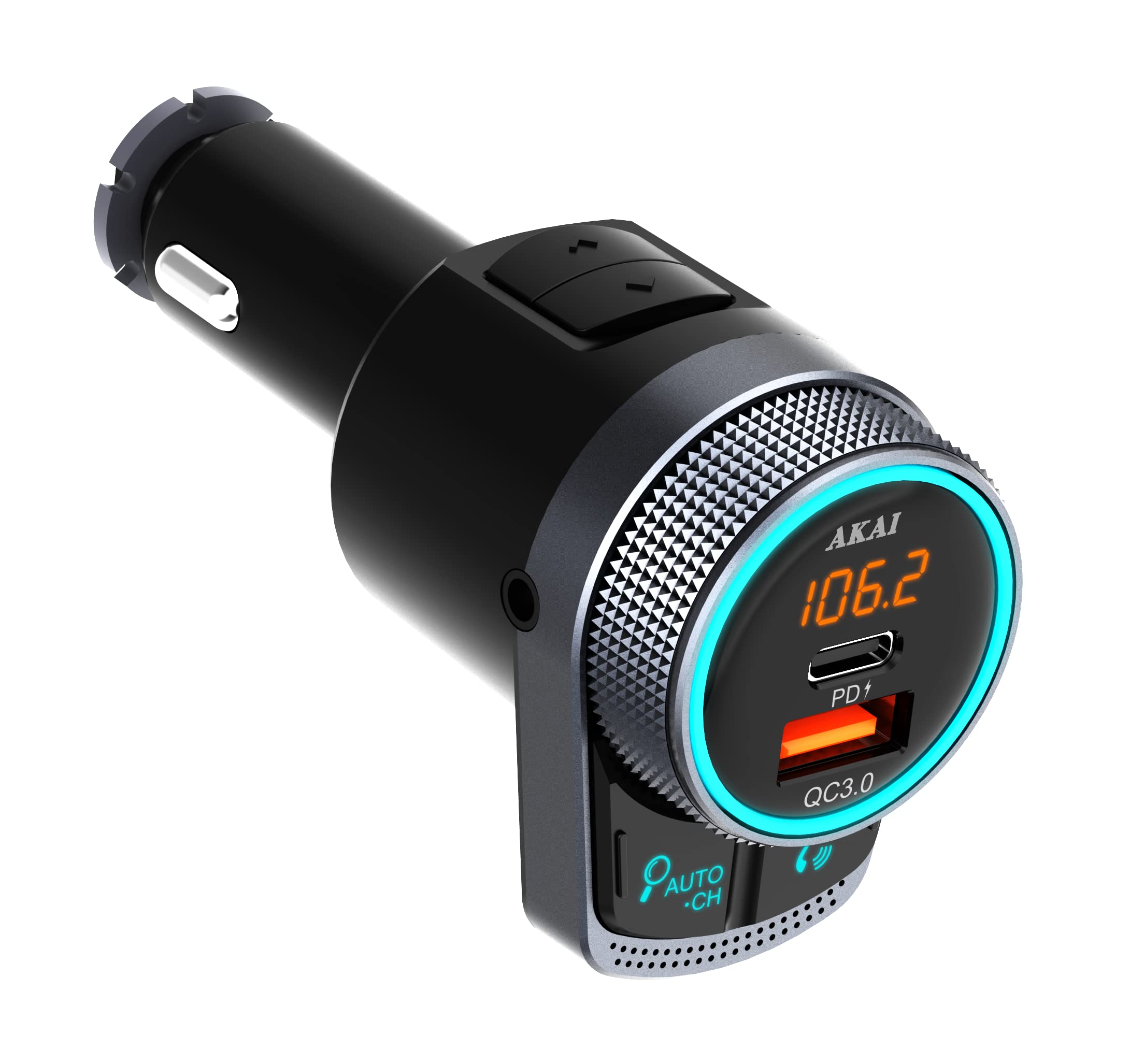 AKAI Trasmettitore Bluetooth 5.1 per auto – Ricerca automatica della frequenza, USB A e C – nessuna modifica necessaria, sostituisce AUX e Bluetooth mancanti