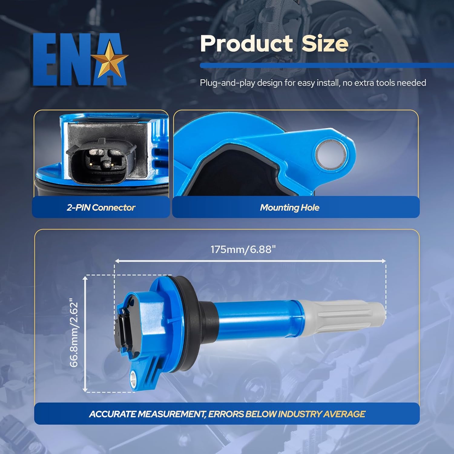 ENA Set of 8 Blue Ignition Coil Pack 2011 2012 2013 2014 2015 2016 Compatible with Ford F150 Mustang Lobo F-150 V8 5.0L Coils 5.0 Replacement for C1802 UF622 DG542 BR3Z12029A 5C1859