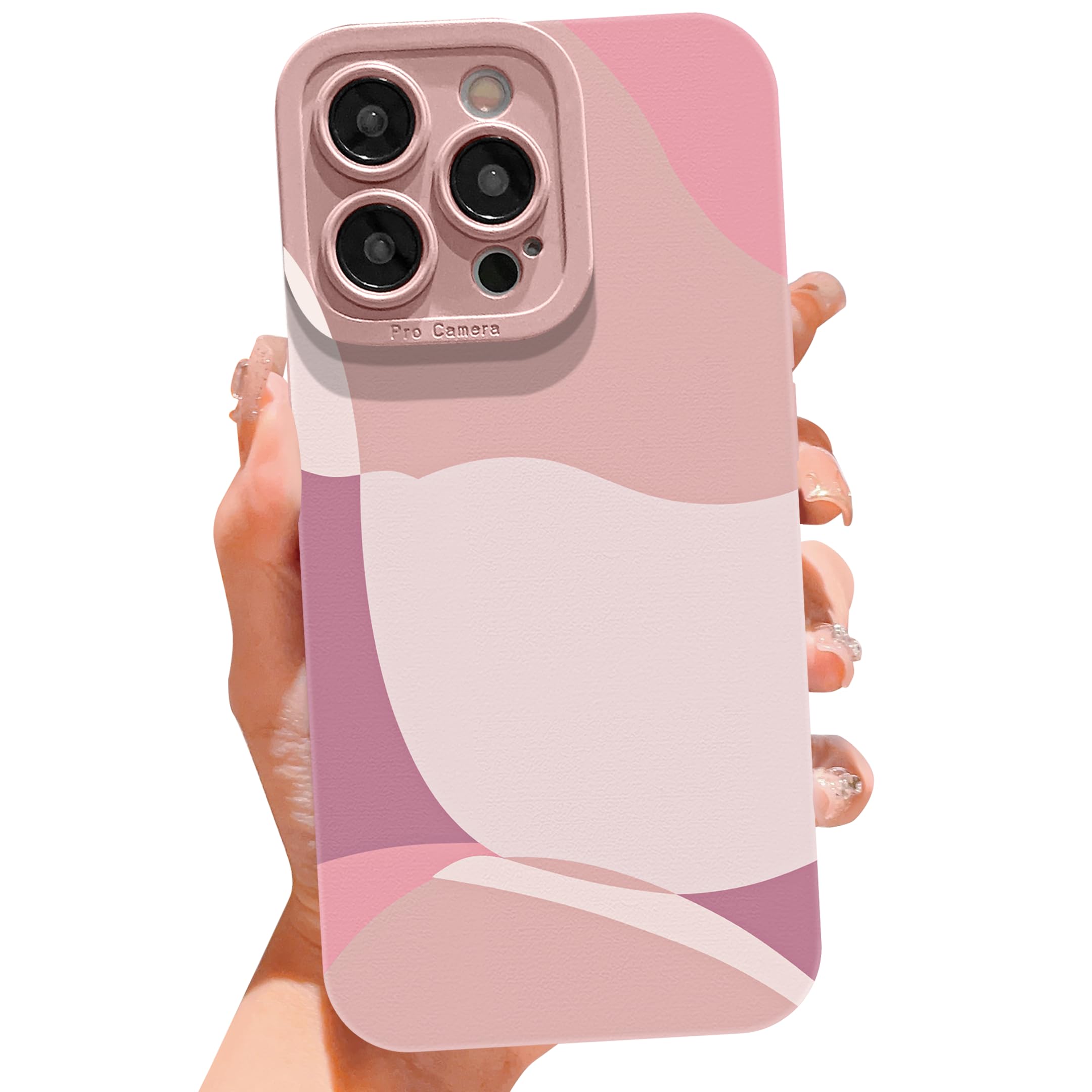 YKCZL Compatible with iPhone 15 Pro Max Case 6.7 inch,Cute Painted Art Heart Pattern Full Camera Lens Protective Slim Soft Shockproof Phone Case for Women Girls-Pink