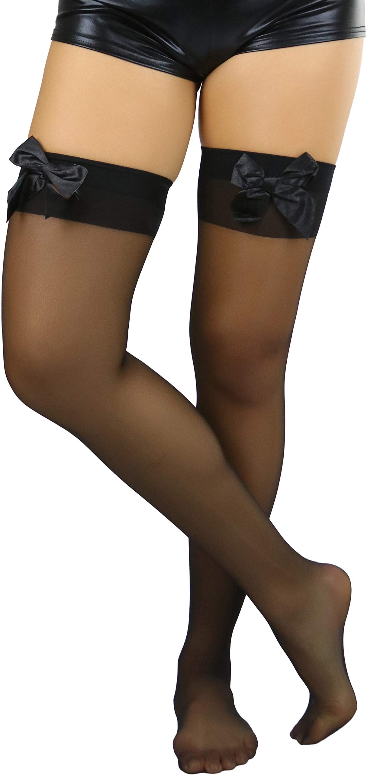 ToBeInStyle Women’s Opaque Long Thigh High Stockings w/Decorative Front Satin Bow