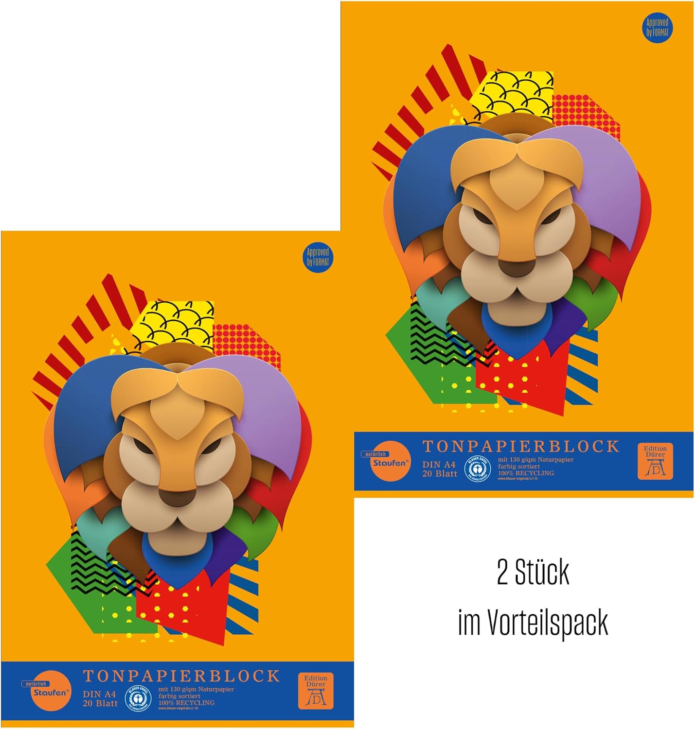 Staufen Dürer Coloured Paper Pad, Pack of 2, DIN A4, 20 Sheets 130 g/m², in 10 Assorted Colours