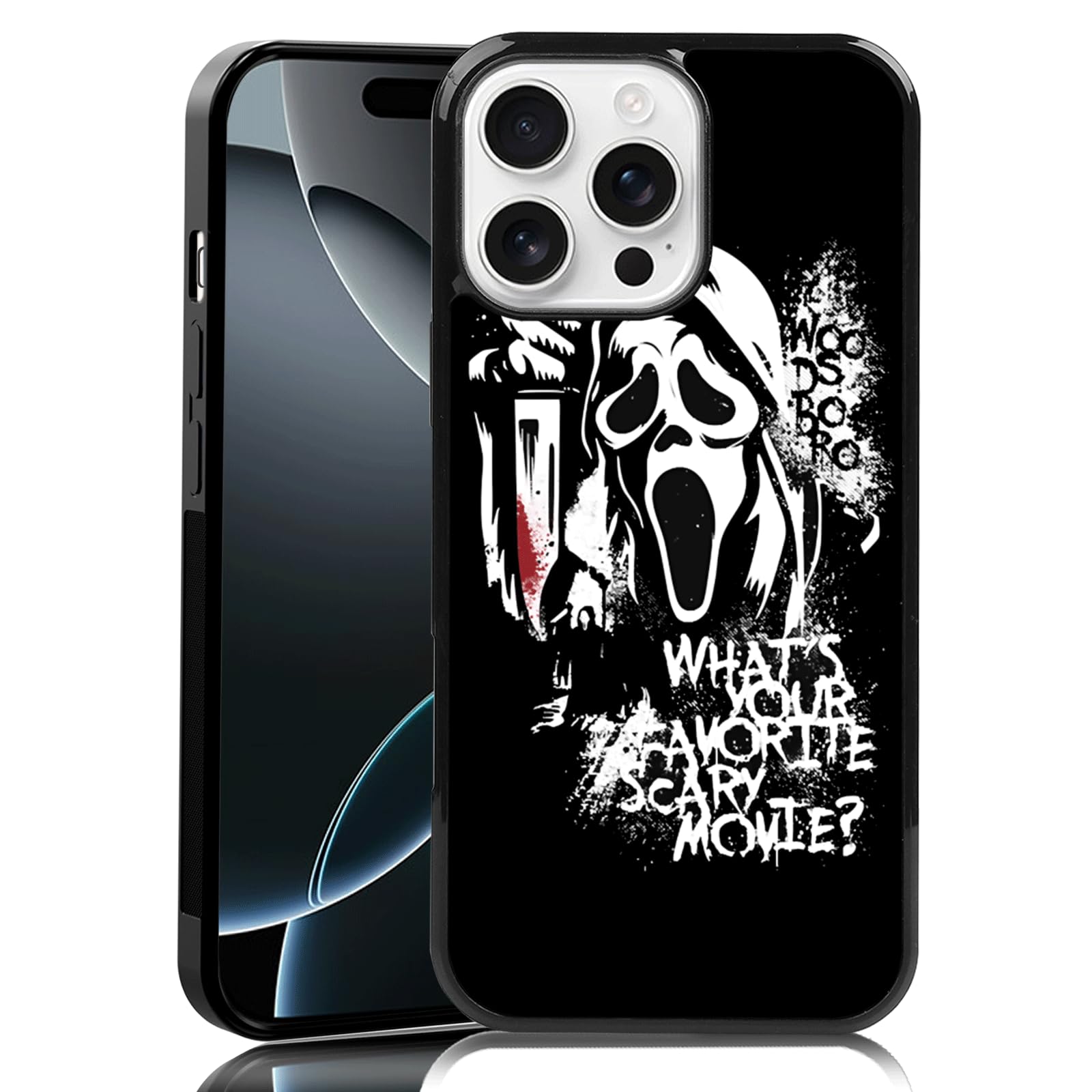MMYAJT Favorite Scary Phone Case Compatible with iPhone 16 Pro Max, Scream iPhone Case Shockproof Black and White Phone Halloween Funny Cover Gift for