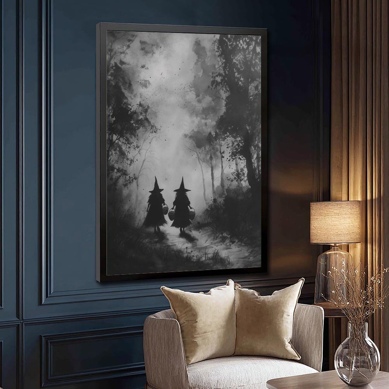 Poster sur toile représentant deux silhouettes de sorcières - Décoration pour chambre à coucher, bureau, chambre - Cadeau - 40,6 x 61 cm (L x l)
