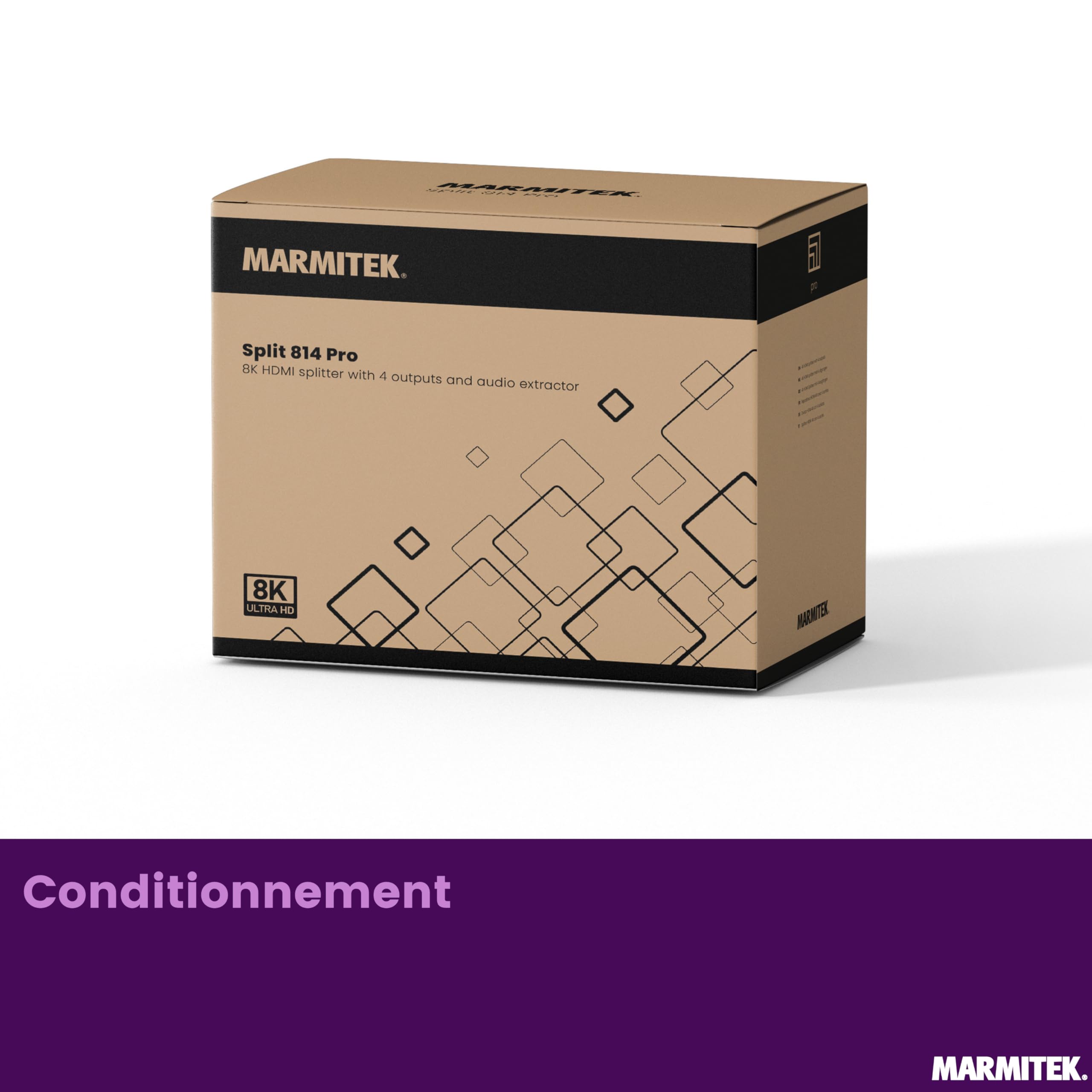 Marmitek Split 814 Pro - Splitter HDMI 8K - Répartiteur 1 entrée 4 Sorties | Répartiteur HDMI pour TV et projecteur avec HDMI 2.1, 4K120, HDR, 48Gbps, extracteur audio, commutateur EDID et DTS-HD