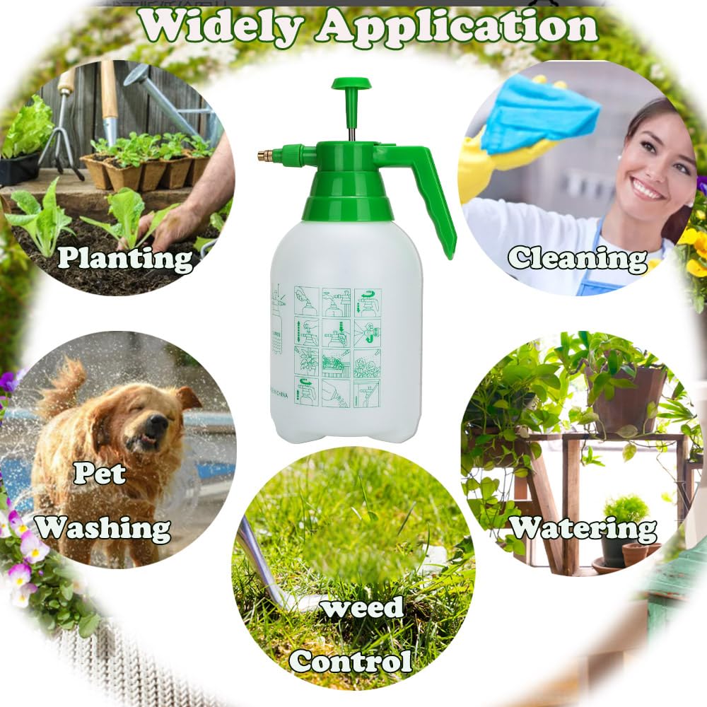Paquete de 2 pulverizadores de bomba de jardín de mano, botella de agua a presión de 1/2 galón con boquilla de latón ajustable, para plantas y otras soluciones de limpieza (blanco y verde)