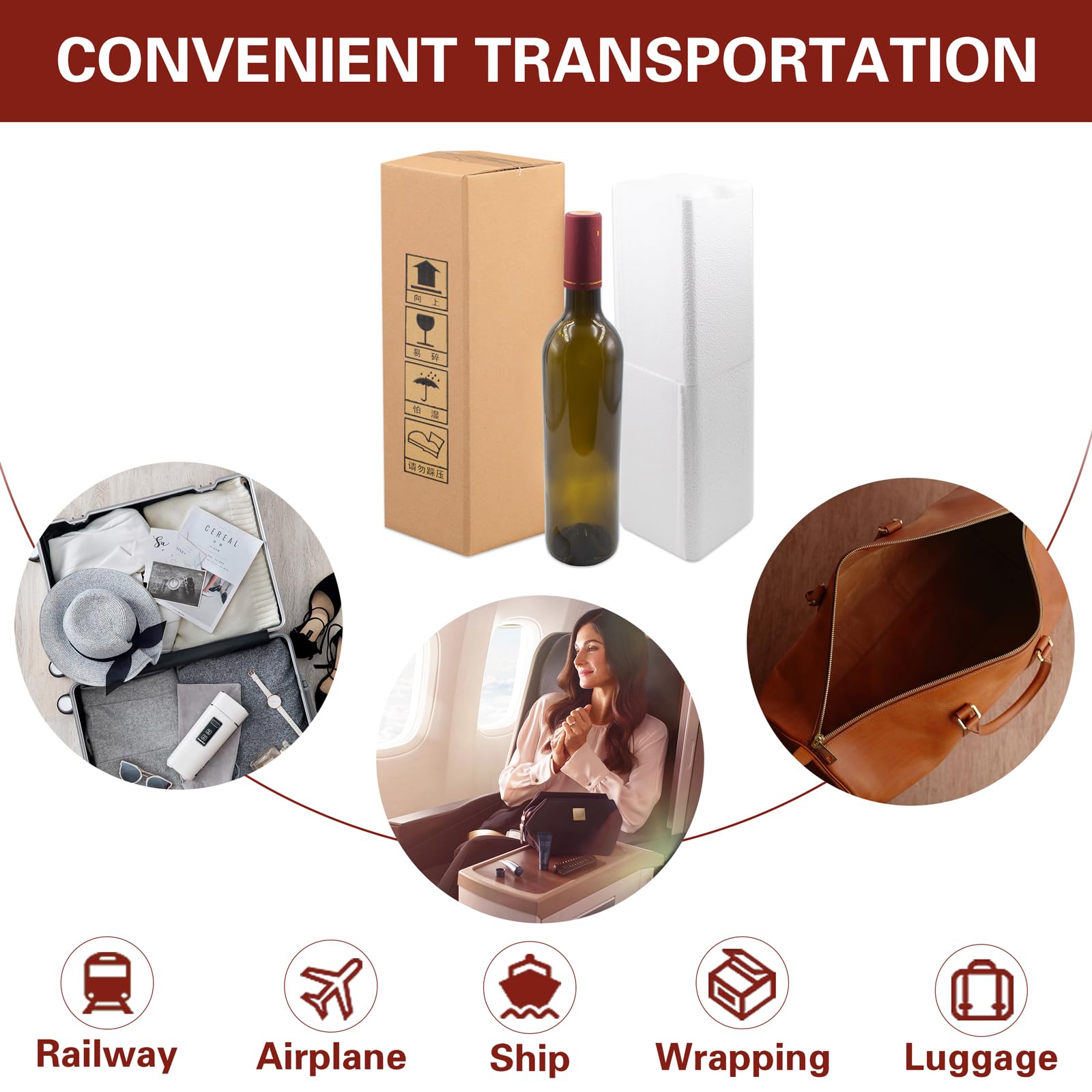 2er Set Rotwein Versandkarton mit Flasche, Schutzschaum, Korken und Schrumpffolie, Einzelverpackung für Umzug, Transport und Lagerung, 750 ml