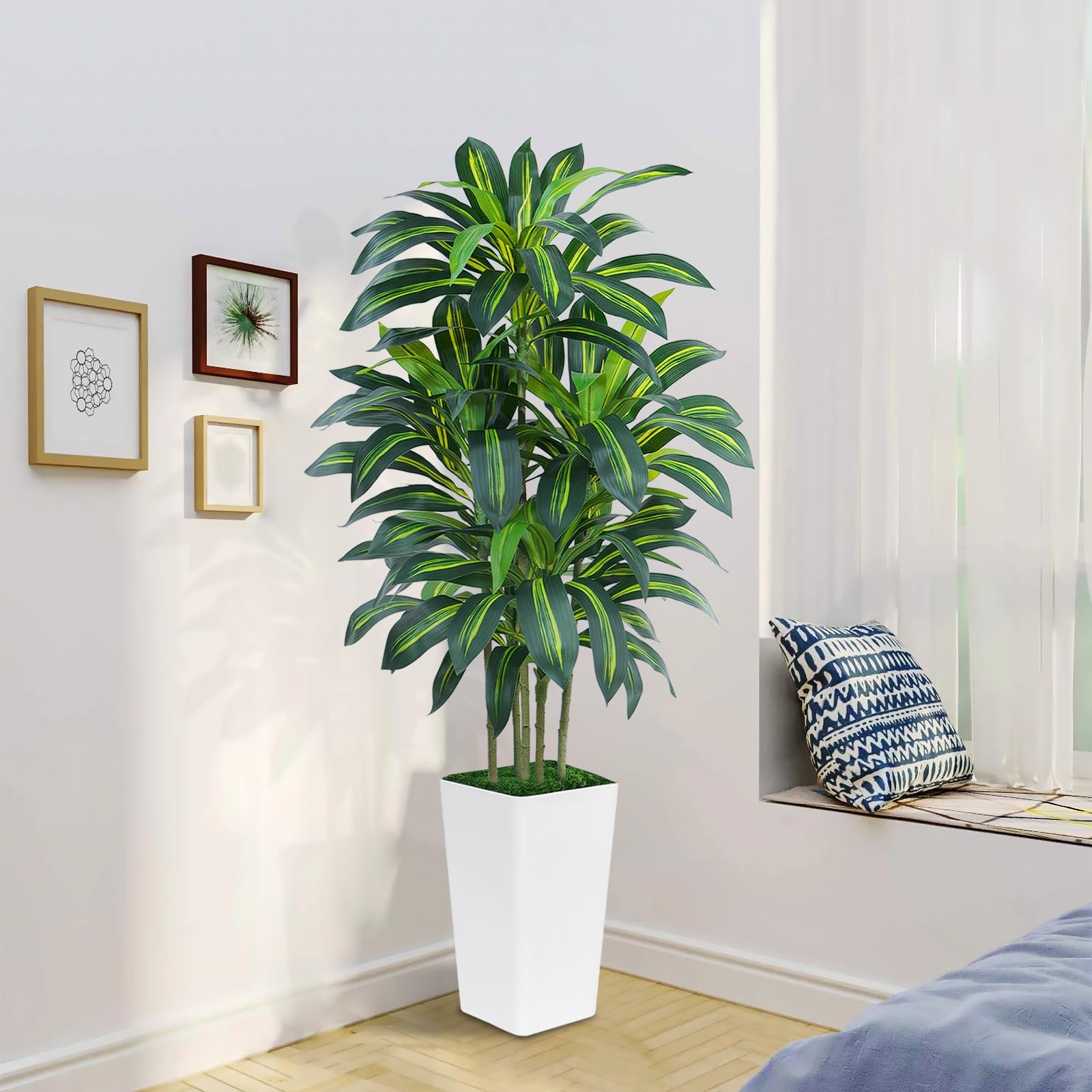 Palmier Artificiel 180cm Grande en Jardinière Blanche 108 Feuilles Arbre Décoration Intérieur