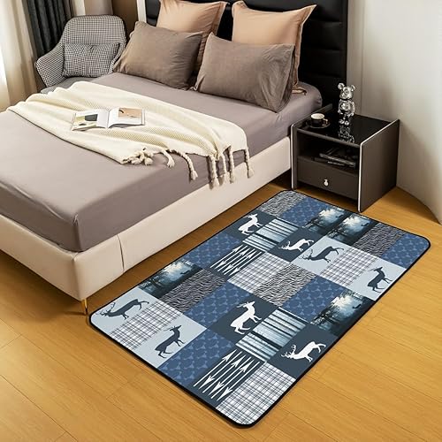 Miniatura 5 de Alfombra de caza de ciervos, 5 x 7 pies, estilo rústico, con cuernos rústicos, juego de alfombras decorativas de búfalo para dormitorio, diseño de