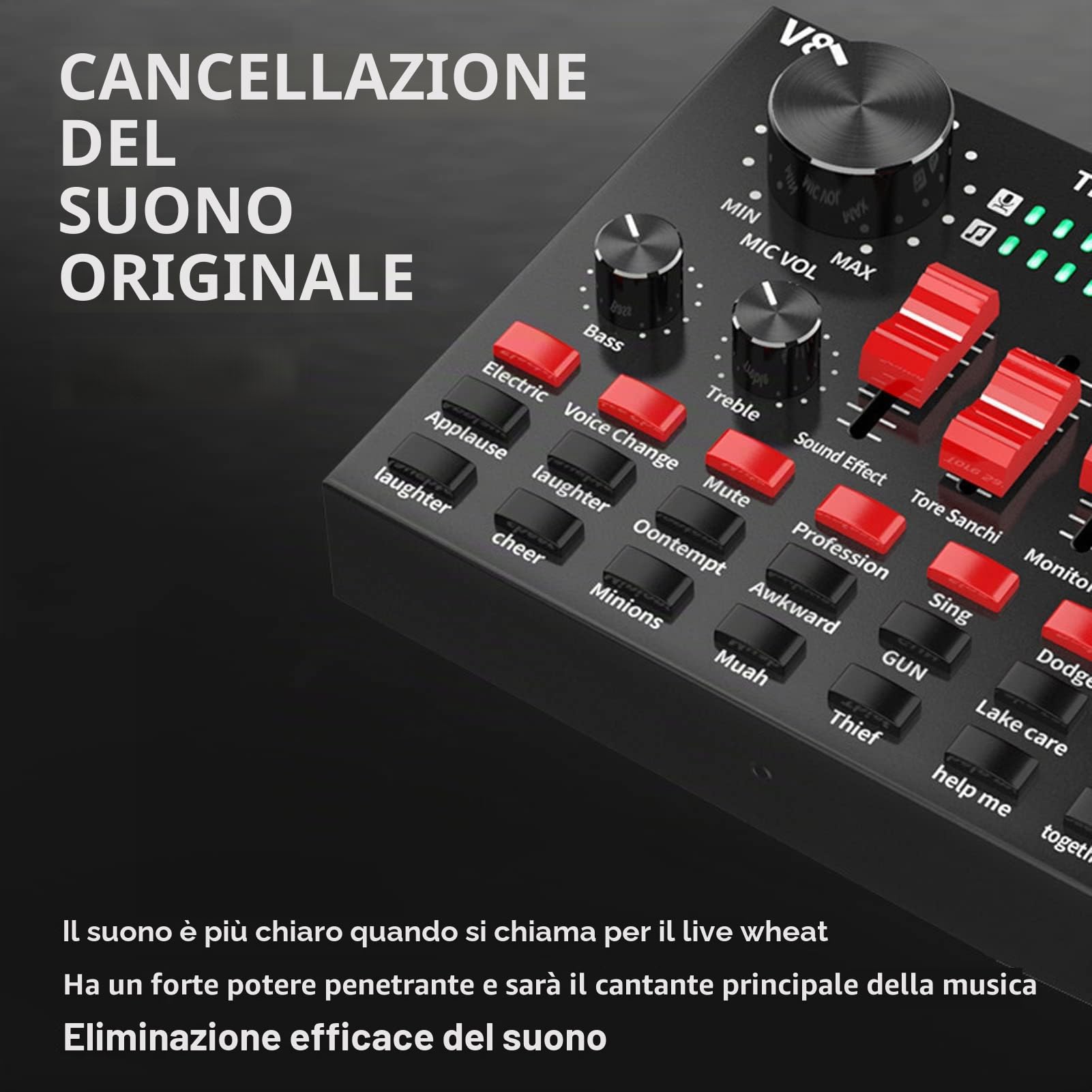 Scheda Audio Live, 16 Effetti Sonori V8S Voice Changer Scheda Audio Connessione Wireless, 8 modalità Divertenti, Scheda Mixer Audio per Karaoke, Design Leggero