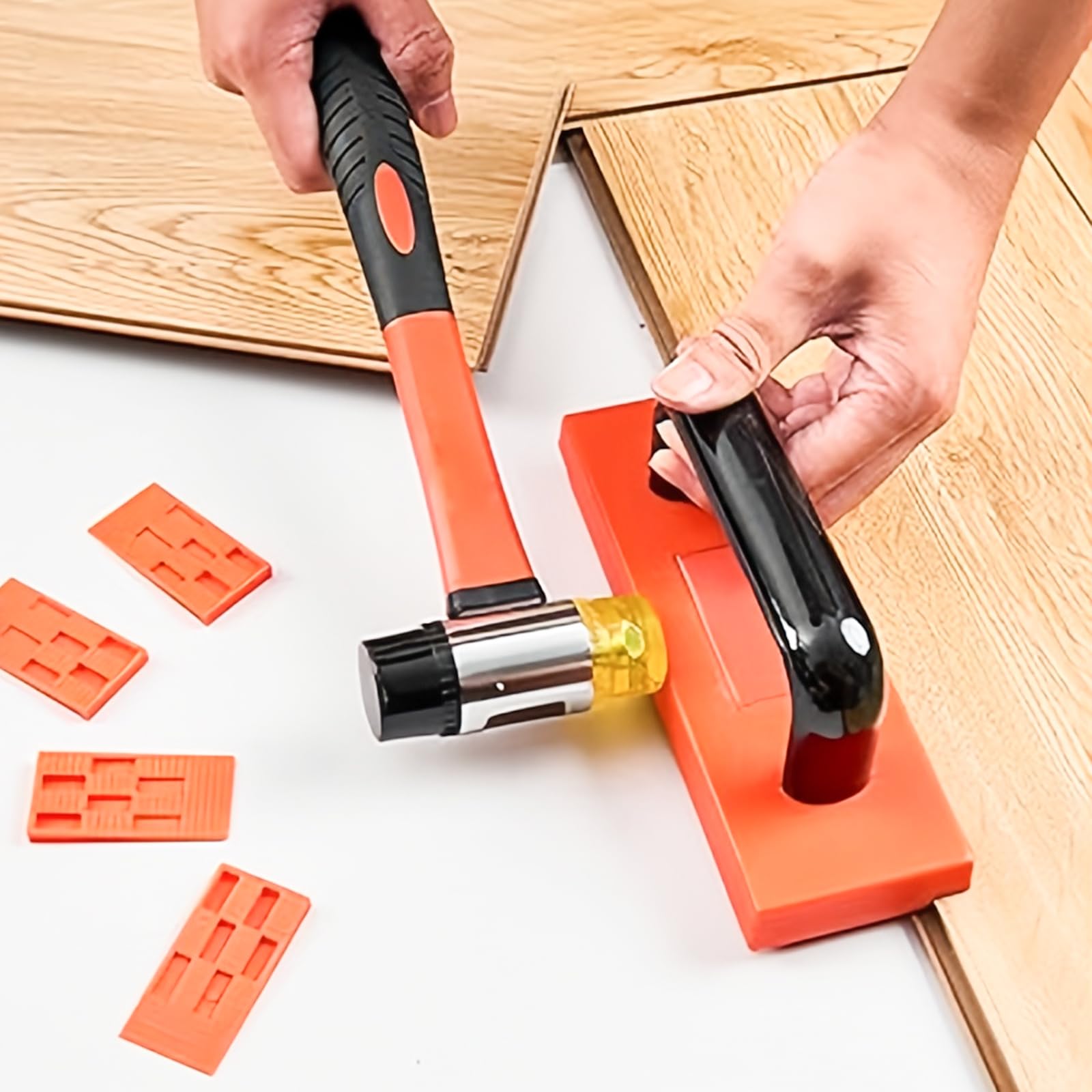 Suelo Laminado, 43 Piezas Herramienta de Laminado, 198 mm Sistema de Clic, 1 Taco de Impacto, 1 Barra de Tracción, 40 Espaciadores, 1 Martillo de Doble Cabeza, para Colocar Piso de Madera Compu
