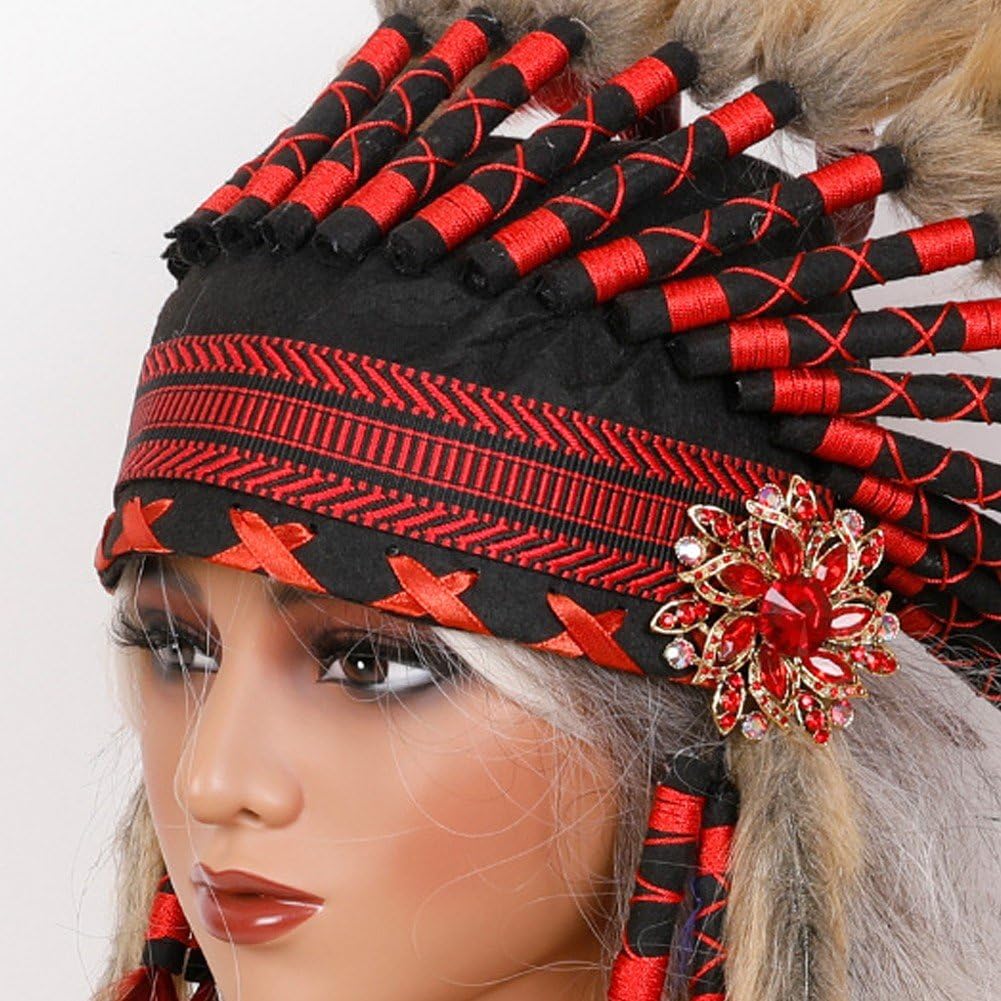 Dianzan Amerykańska ozdoba głowy unisex indiańska opaska na czoło indiańska czapka z piórem amerykańska Warbonnet ozdoba głowy kapelusz na karnawał, imprezy tematyczne