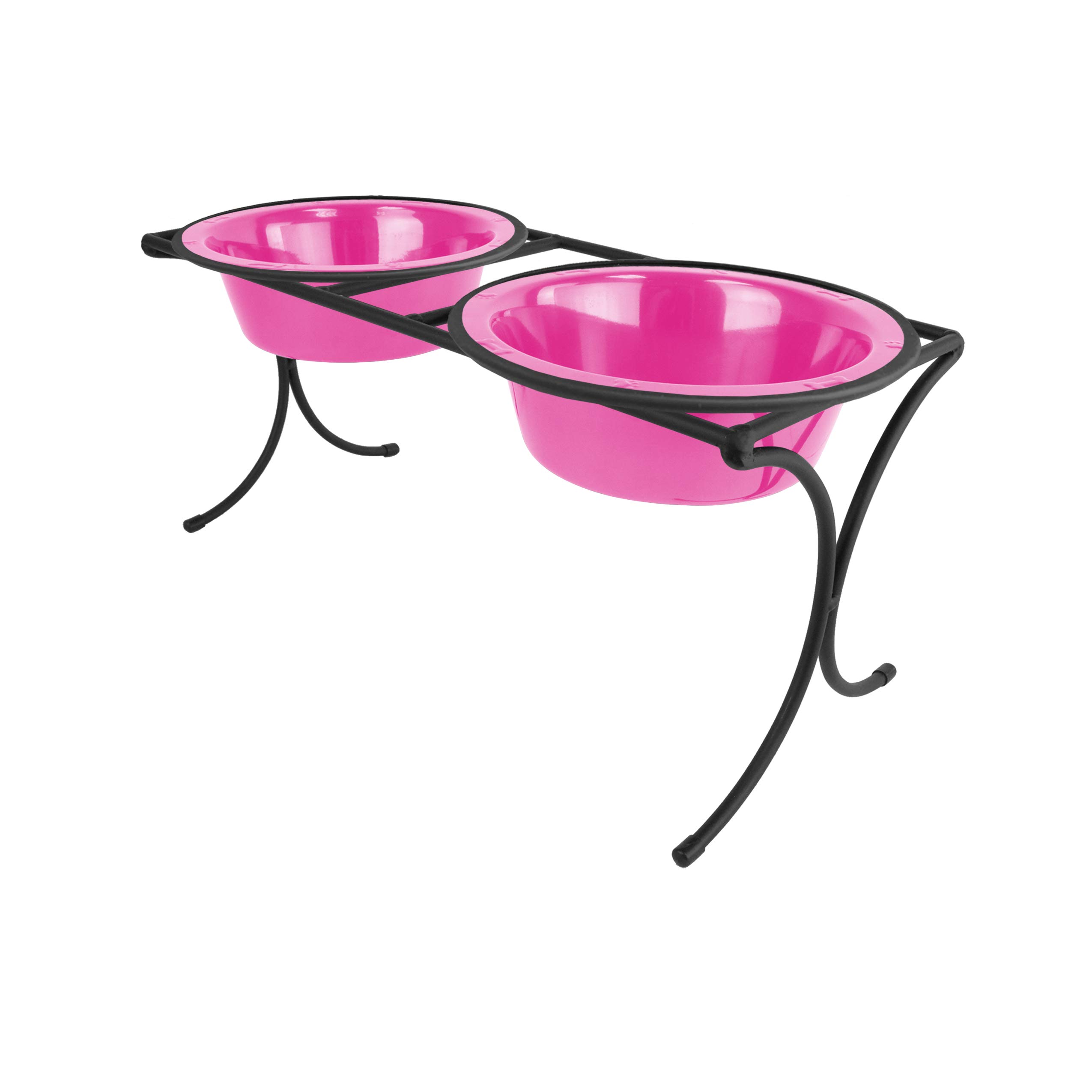 Platinum Pets Comedero Doble Elevado para 4 Tazas con Cuencos de Acero Inoxidable con Borde Ancho, Color Rosa Chicle