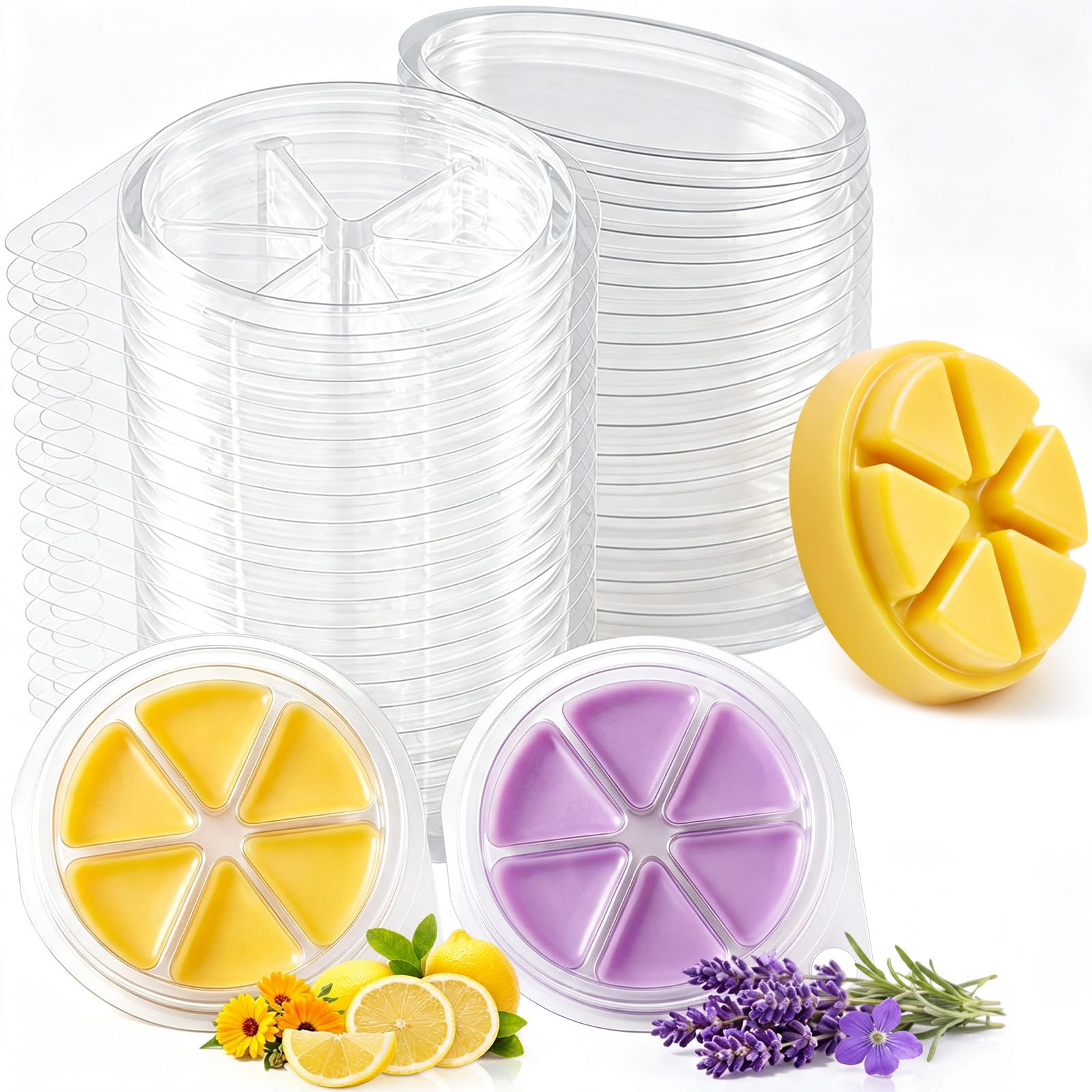 Leinuosen Lot de 50 coquilles en plastique PET à 6 cavités faciles à utiliser pour la fabrication de bougies sans mèche Emballage DIY Capacité 141,7 g