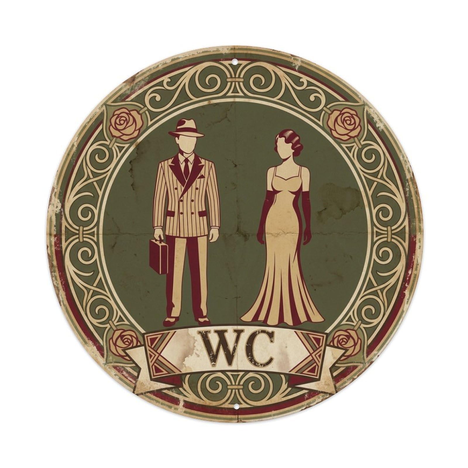 WC Art Deco Restroom Sign Ladies Gents Metal Tin Sign